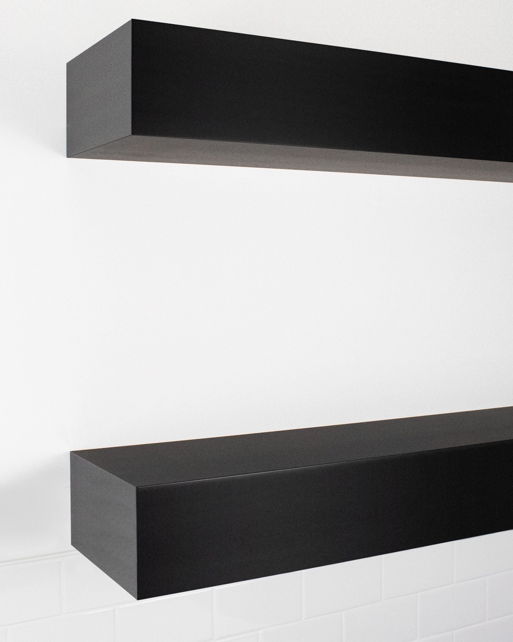 Black ebonized mahogany kitchen Floating Shelves 6 inch thick angle view