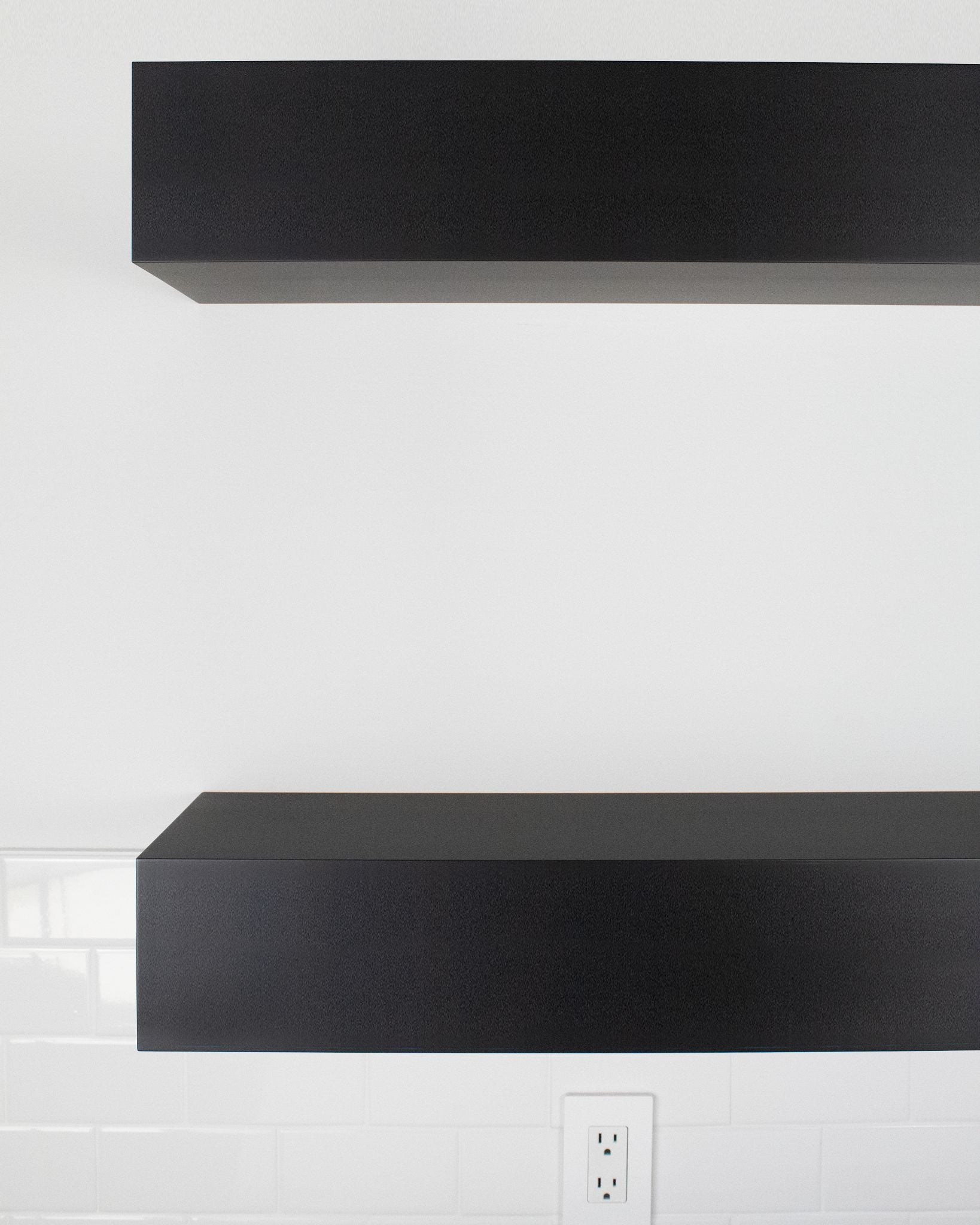 Black ebonized mahogany kitchen Floating Shelves 6 inch thick front view