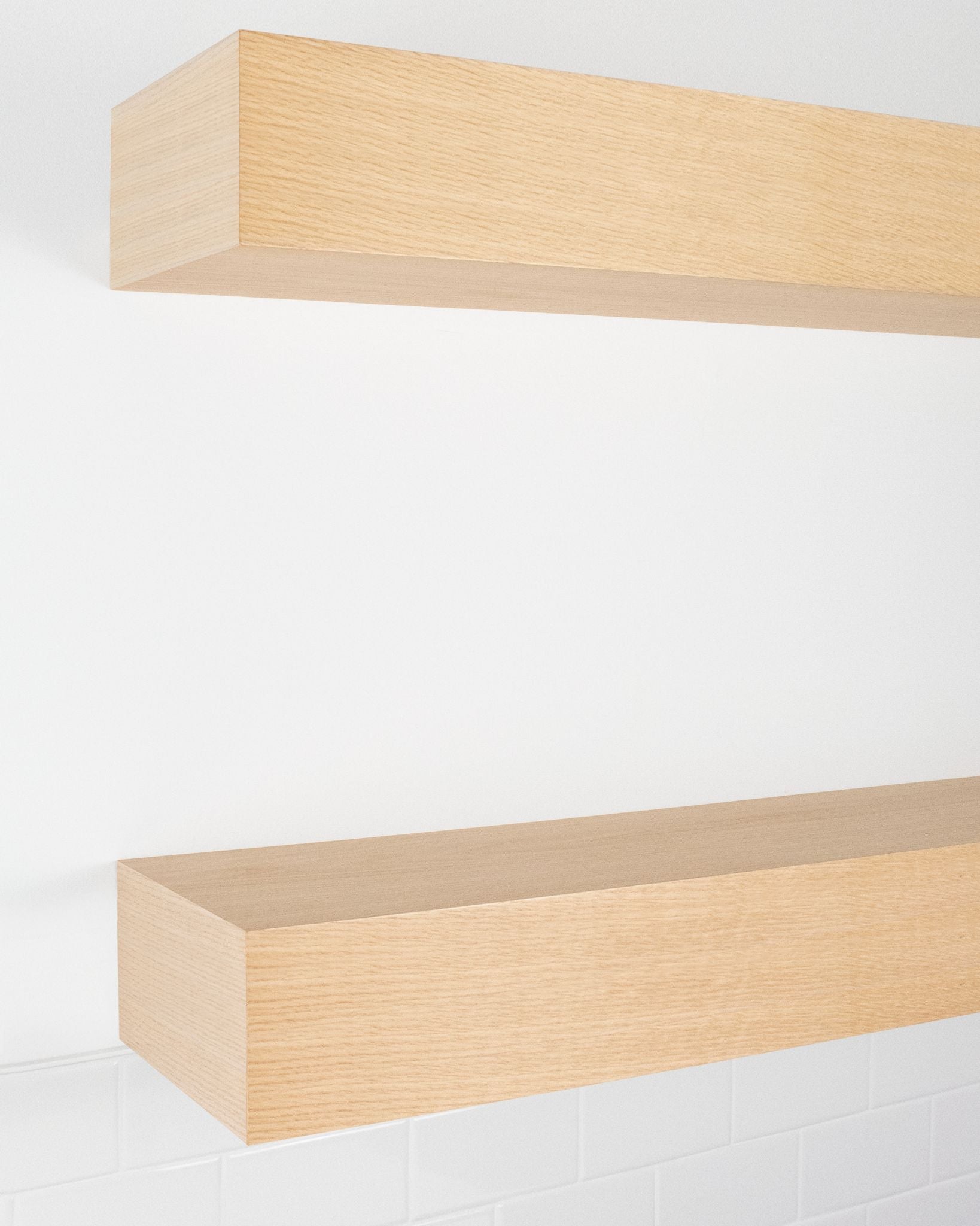 Bleached oak Wood kitchen Floating Shelves 6 inch thick angle view