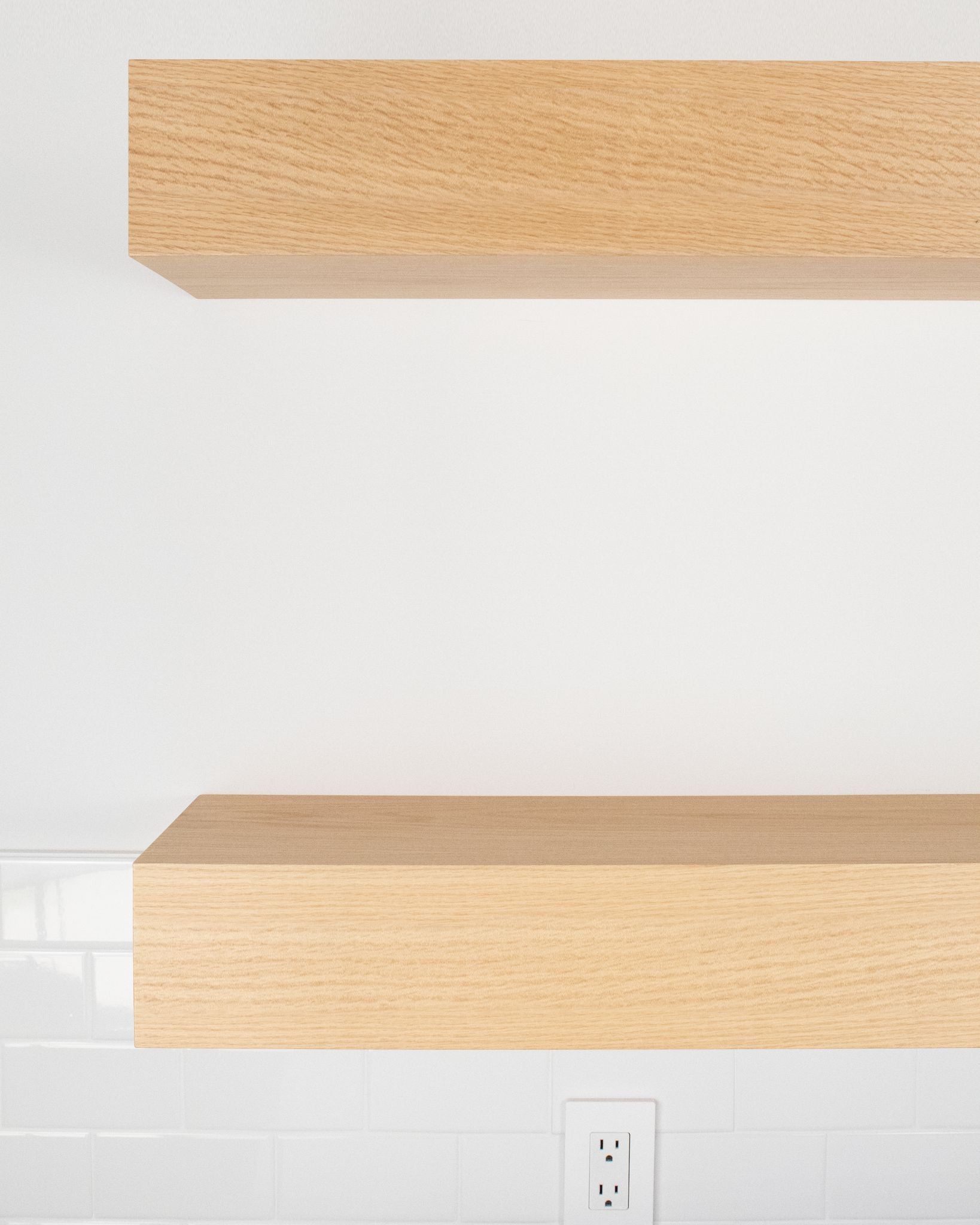 Bleached oak Wood kitchen Floating Shelves 6 inch thick front view