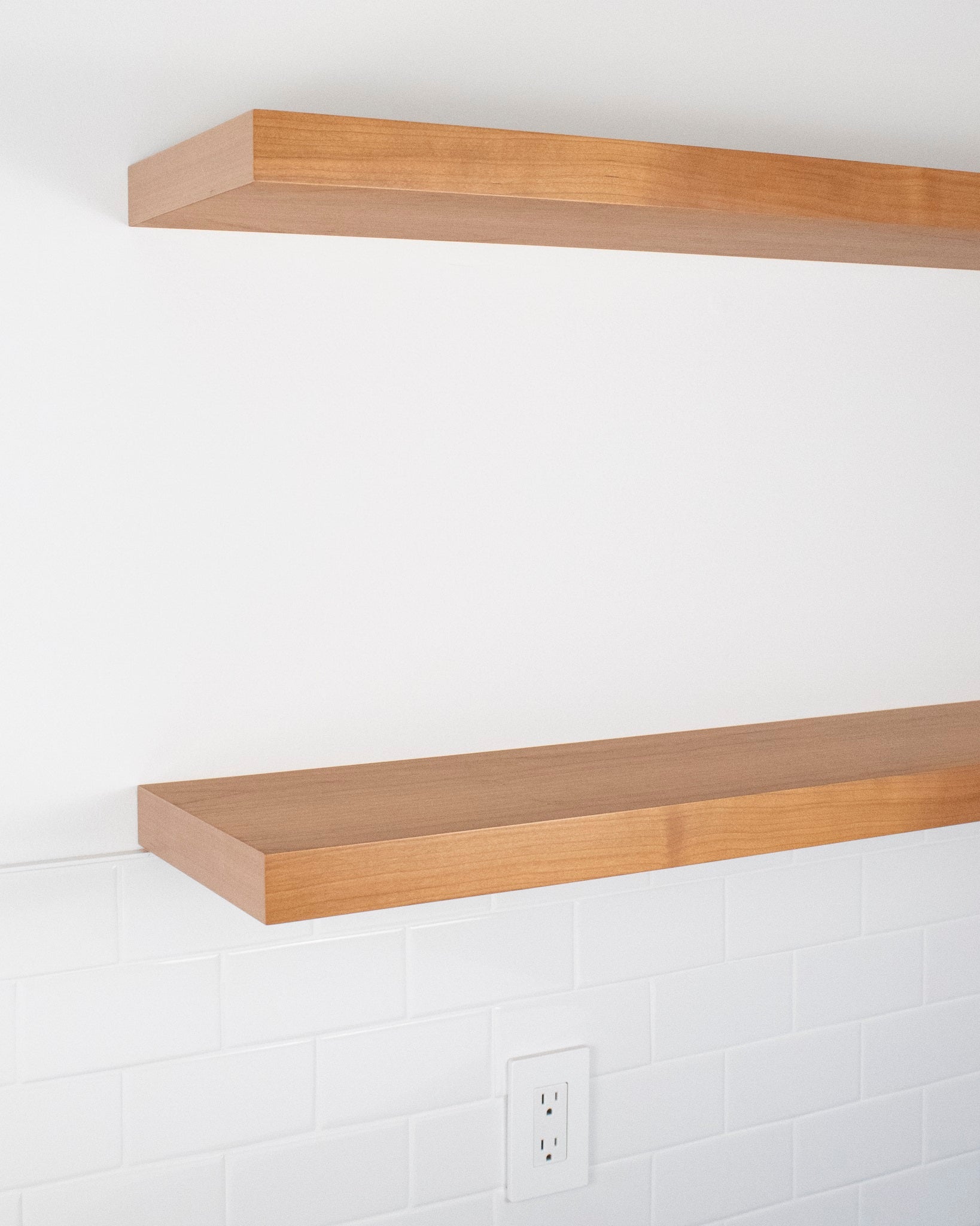 Cherry Wood kitchen Floating Shelves 1.75 inch thick angle view