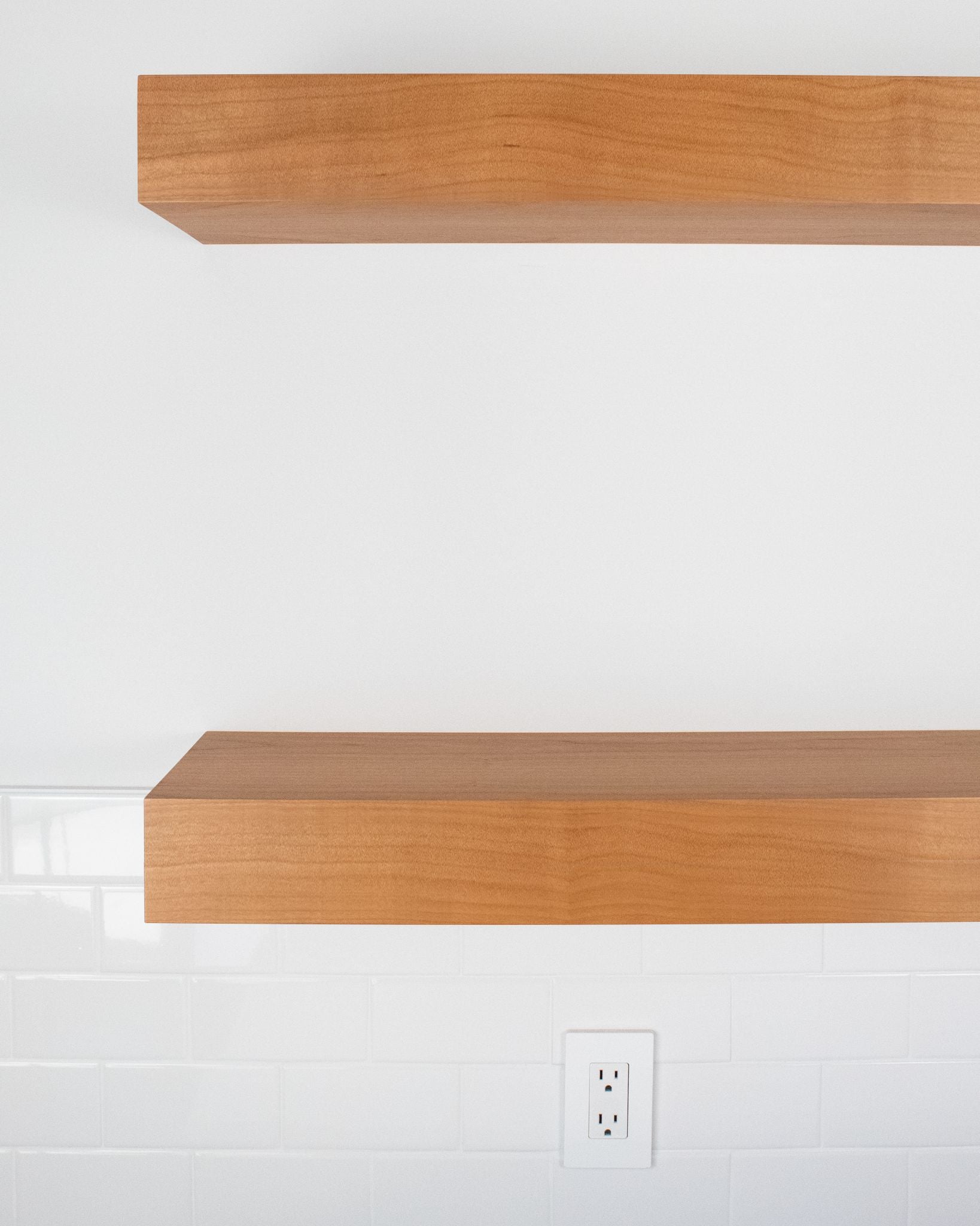 Cherry Wood kitchen Floating Shelves 4 inch thick front view
