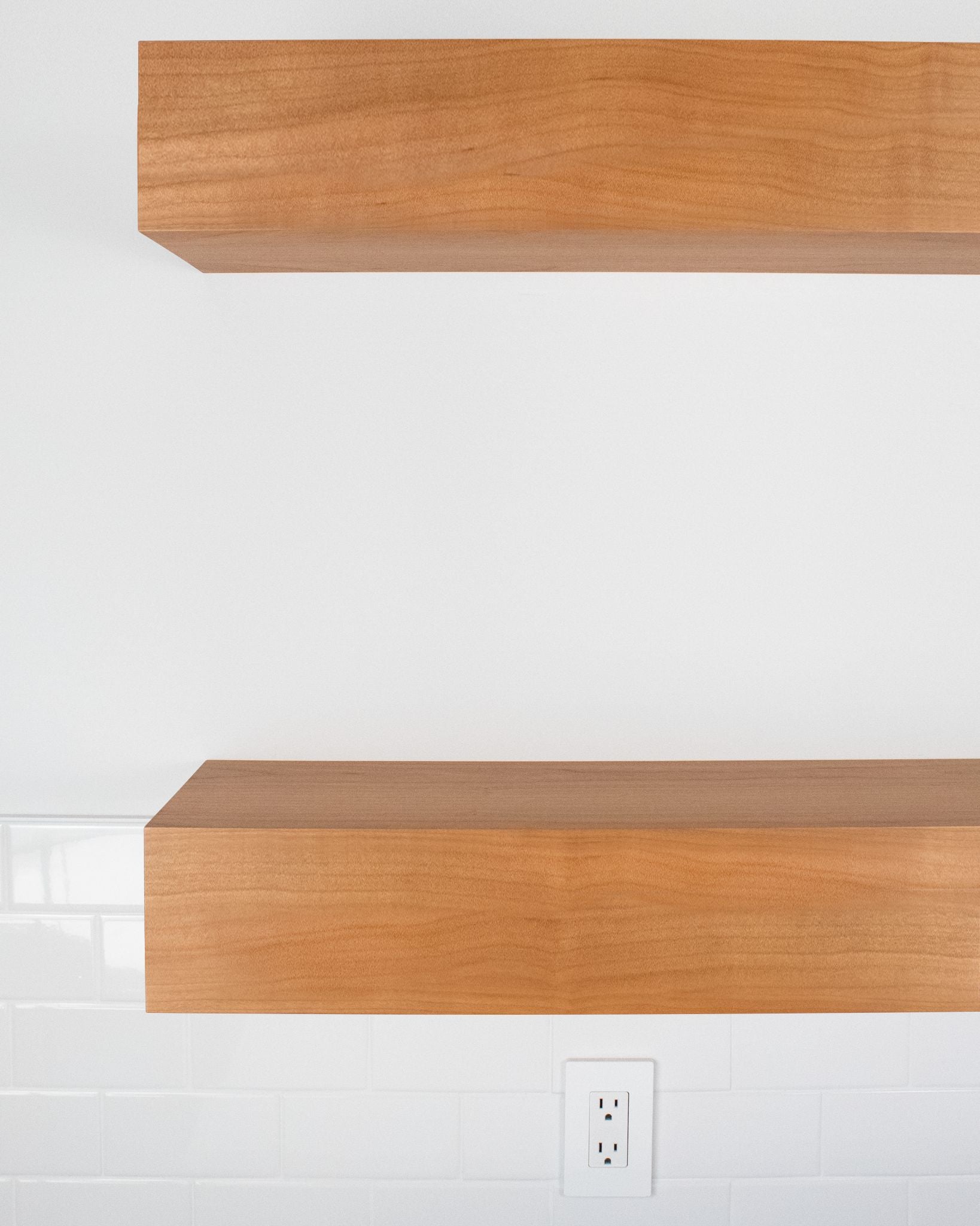 Cherry Wood kitchen Floating Shelves 6 inch thick front view