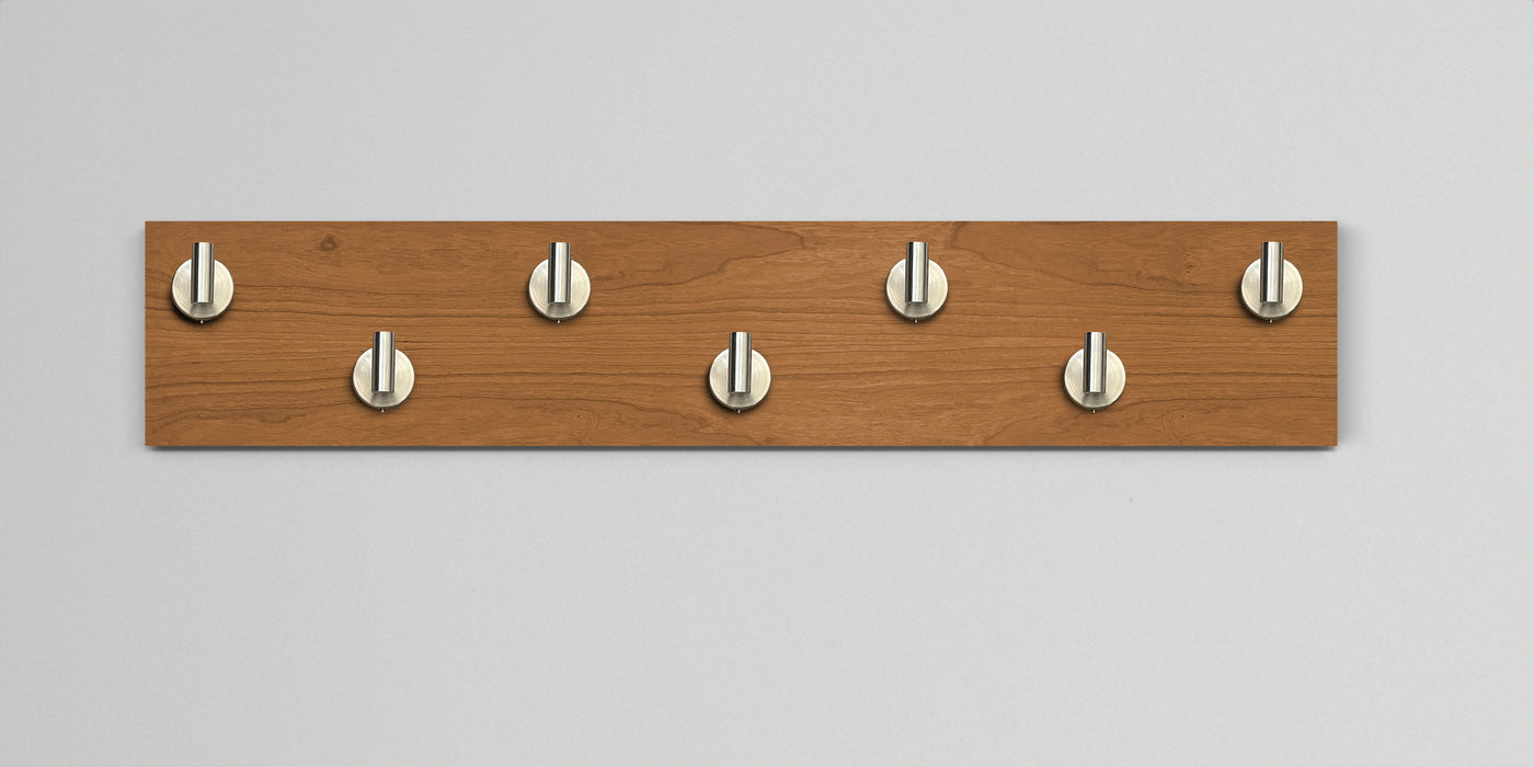 Cherry Wood wall hook rack 7 satin nickel hooks