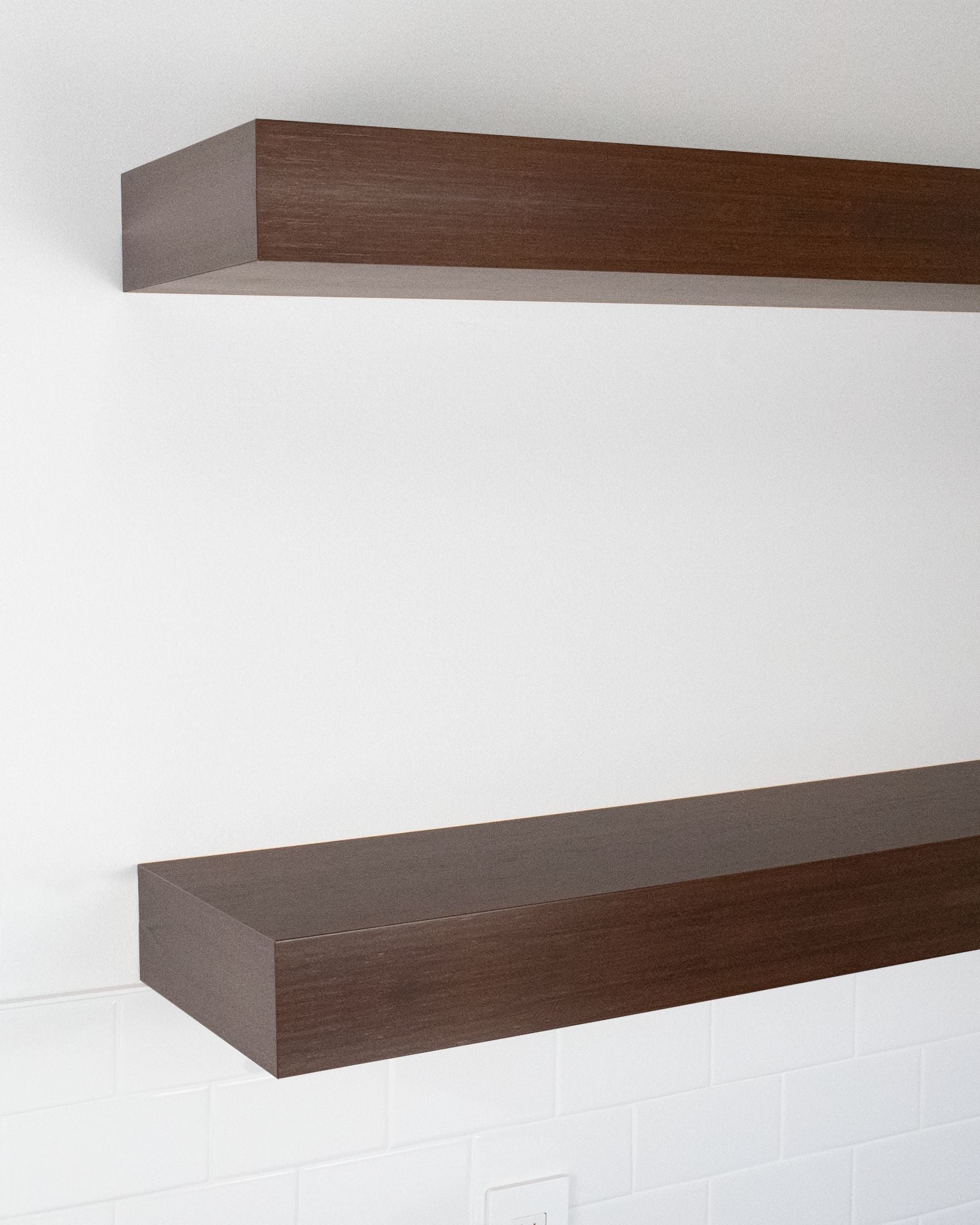 Chocolate Bamboo Wood kitchen Floating Shelves 4 inch thick angle view