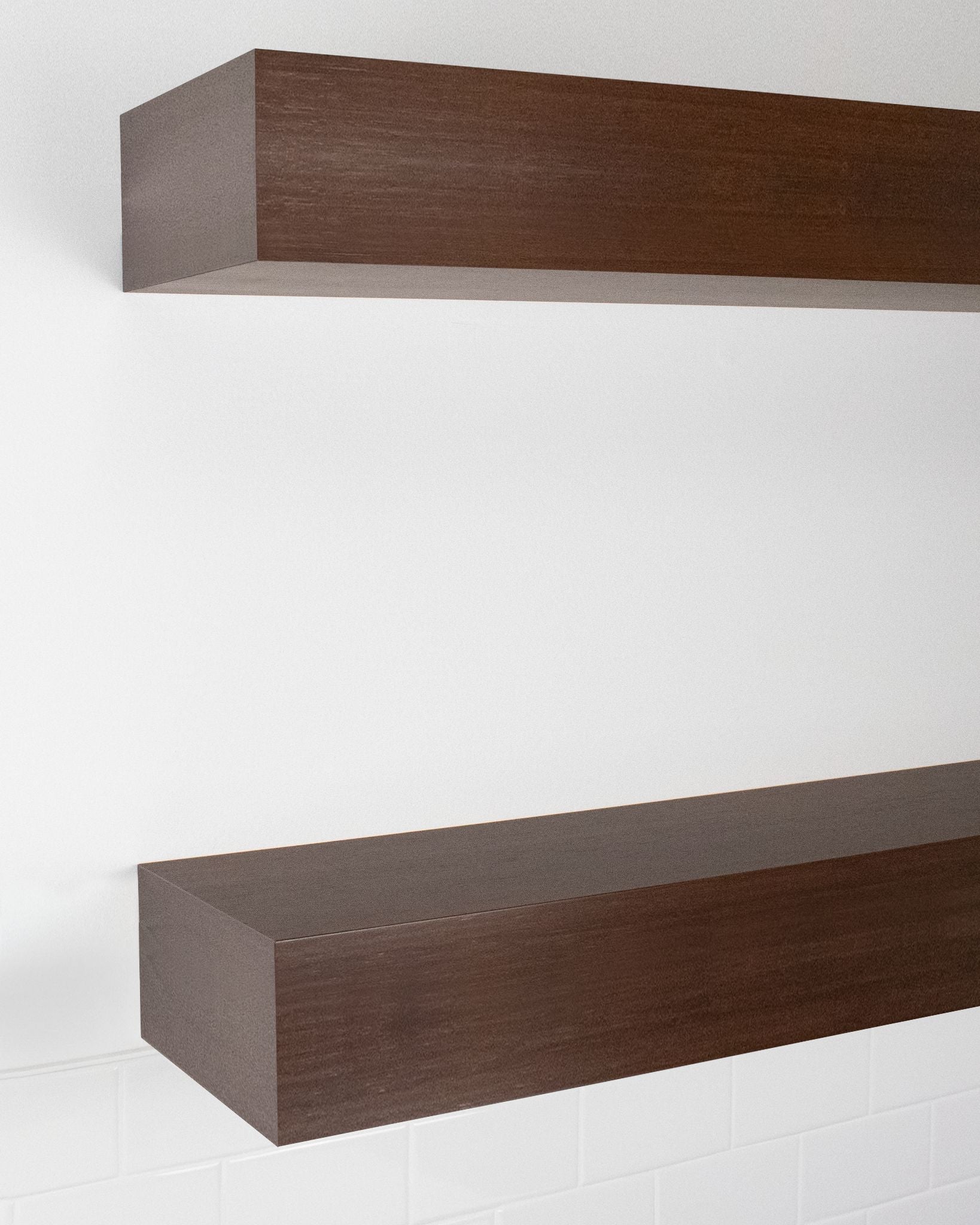 Chocolate Bamboo Wood kitchen Floating Shelves 6 inch thick angle view