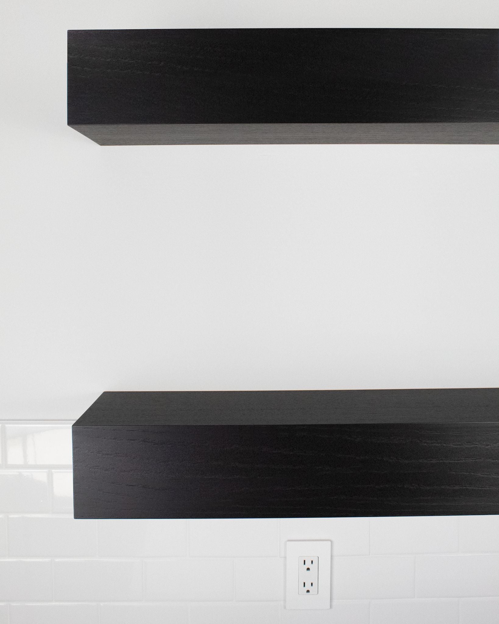 Chocolate espresso oak kitchen Floating Shelves 6 inch thick front view