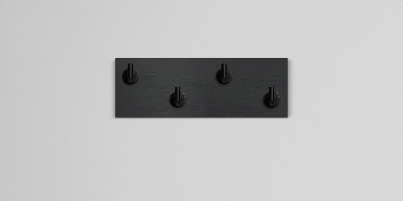 Chocolate espresso oak wall hook rack 4 matte black hooks