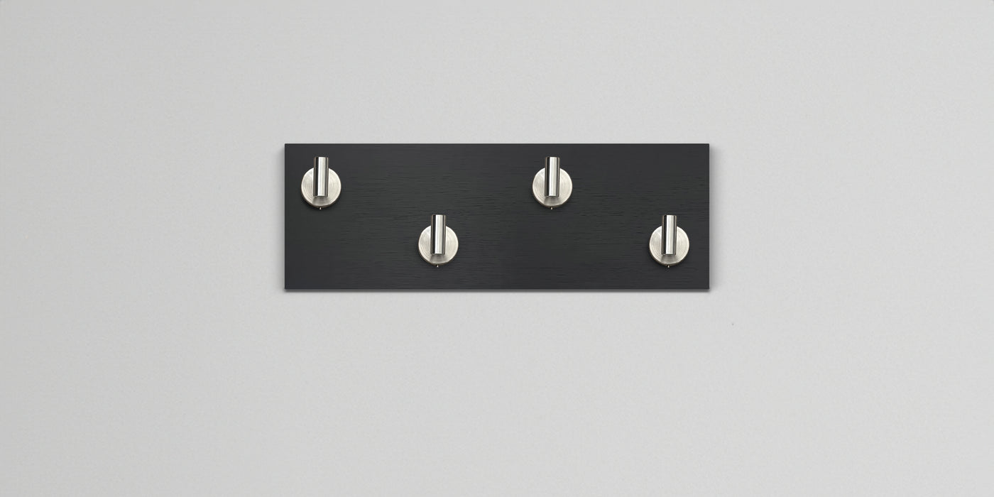 Chocolate espresso oak wall hook rack 4 satin nickel hooks