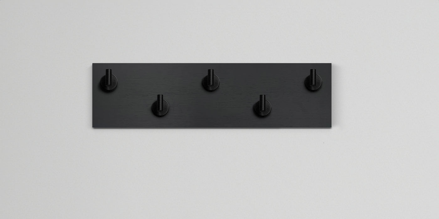 Chocolate espresso oak wall hook rack 5 matte black hooks