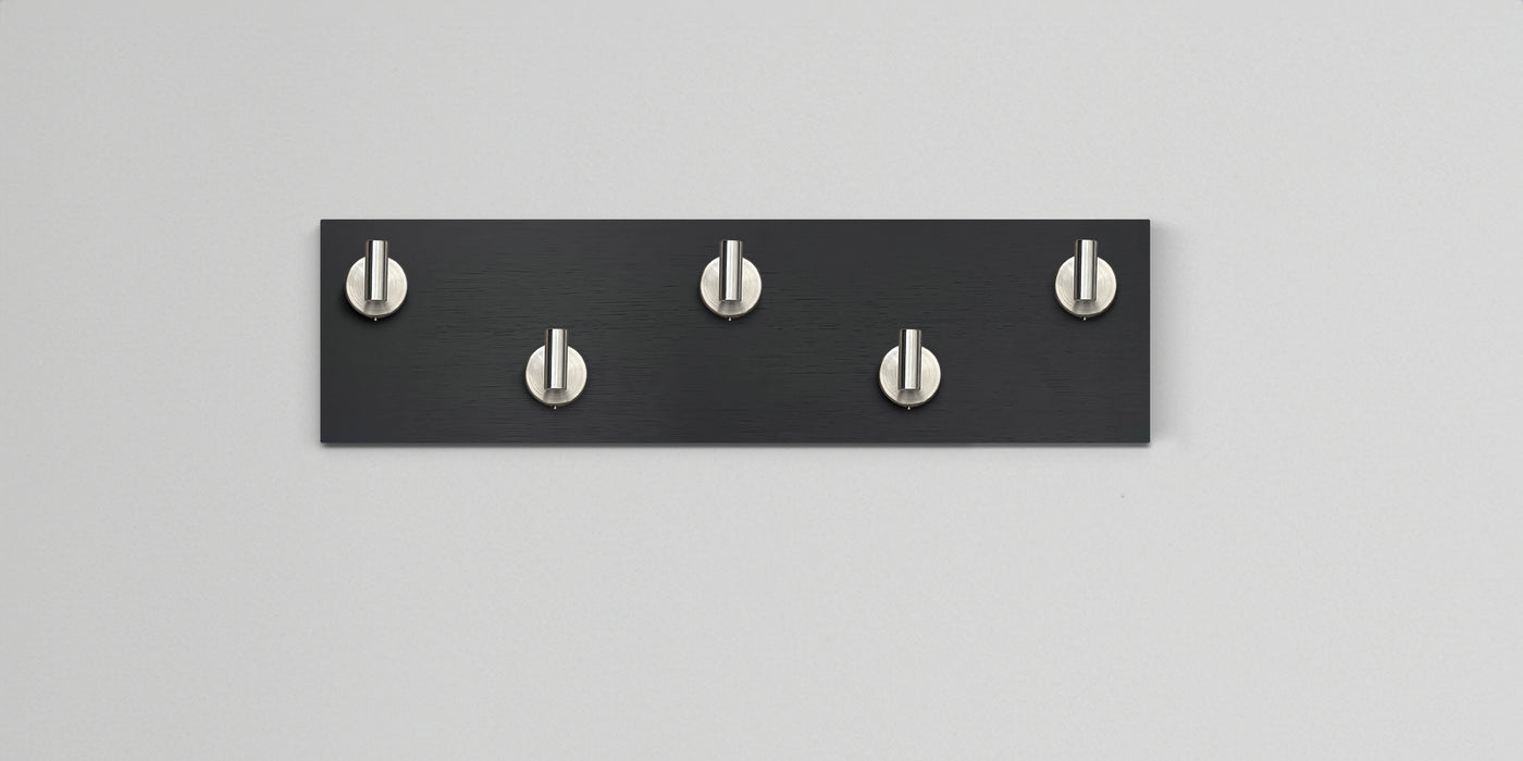 Chocolate espresso oak wall hook rack 5 satin nickel hooks