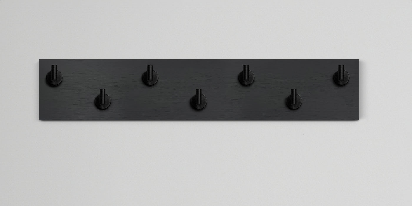 Chocolate espresso oak wall hook rack 7 matte black hooks
