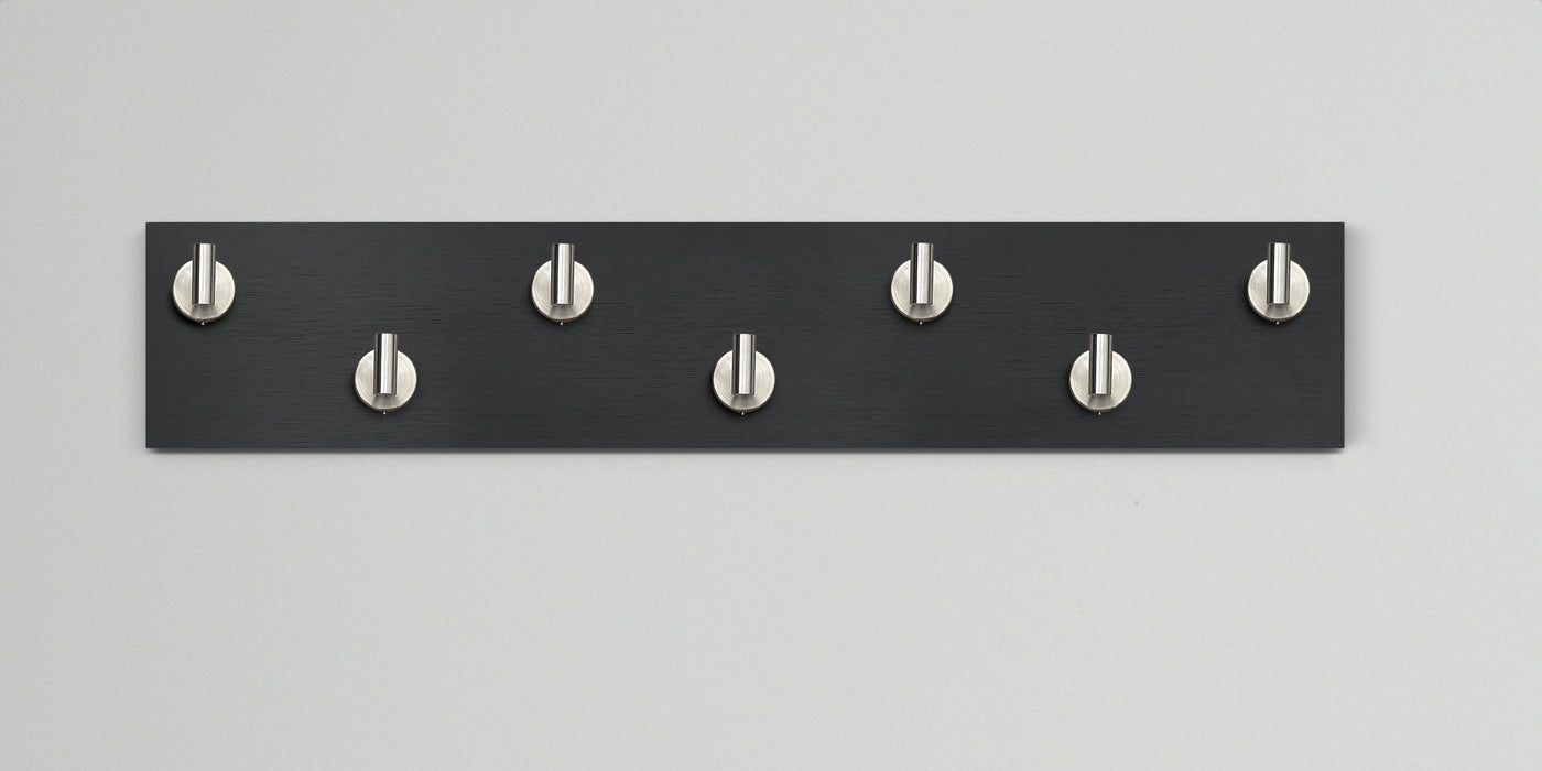 Chocolate espresso oak wall hook rack 7 satin nickel hooks