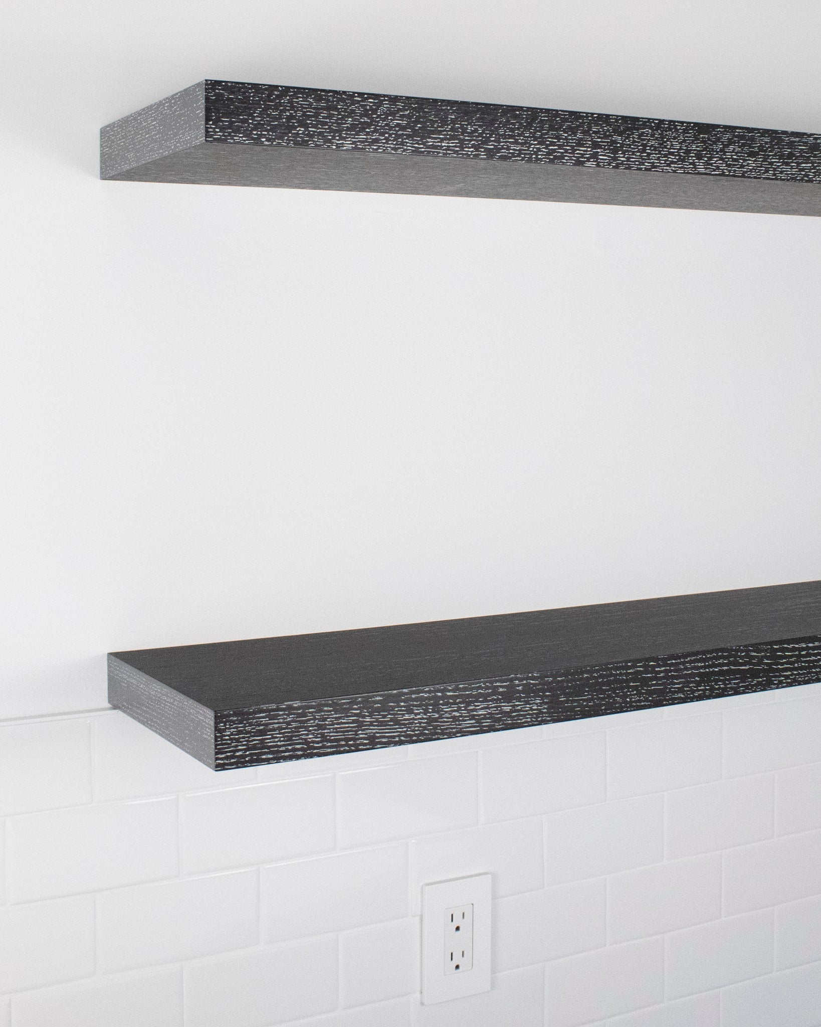 black oak floating shelves left side top view