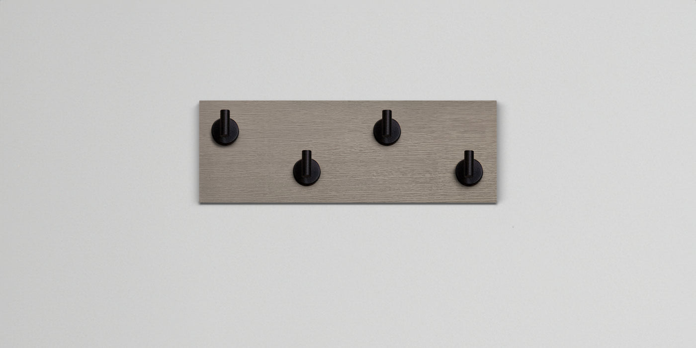 Driftwood Grey Oak wall hook rack 4 matte black hooks