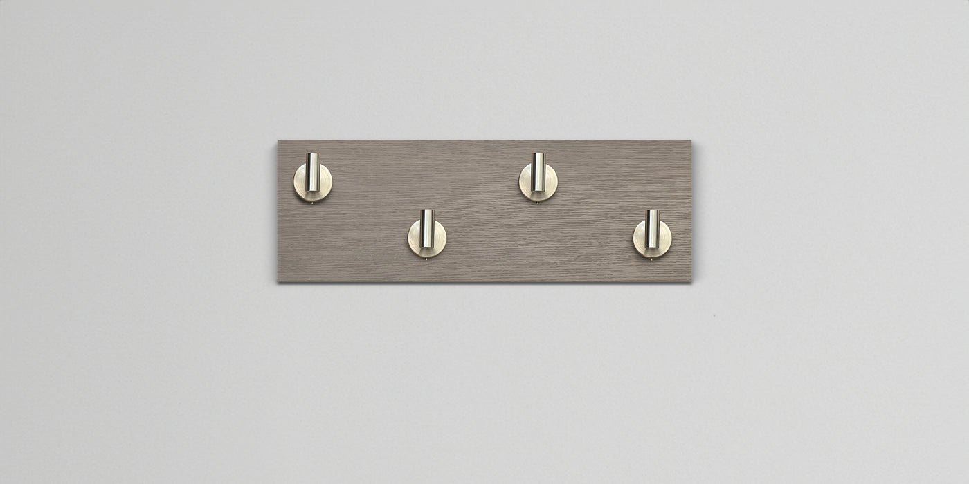 Driftwood Grey Oak wall hook rack 4 satin nickel hooks