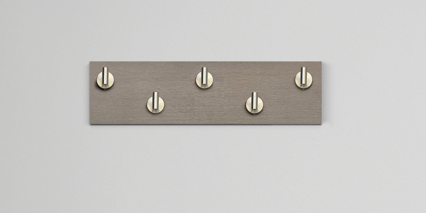 Driftwood Grey Oak wall hook rack 5 satin nickel hooks