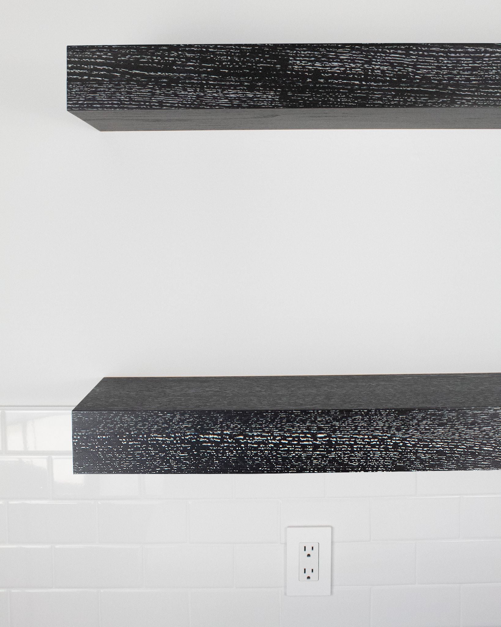Ebonized cerused oak kitchen Floating Shelves 4 inch thick front view