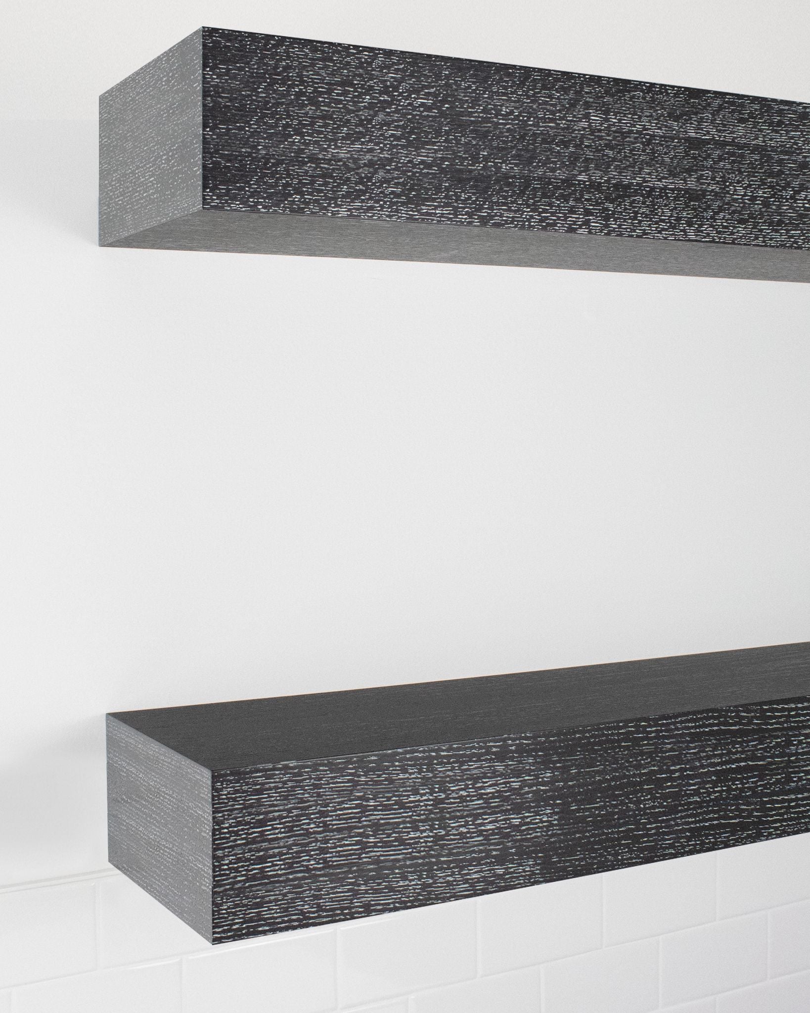 Ebonized cerused oak kitchen Floating Shelves 6 inch thick angle view