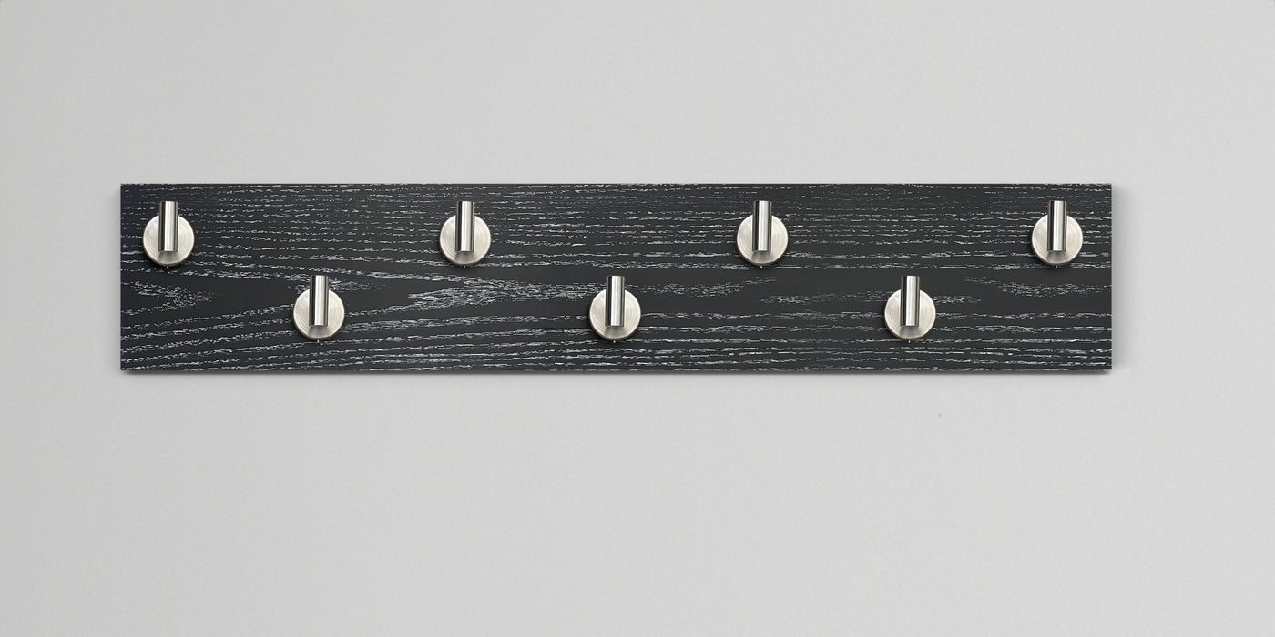 Ebonized cerused oak wall hook rack 7 satin nickel hooks