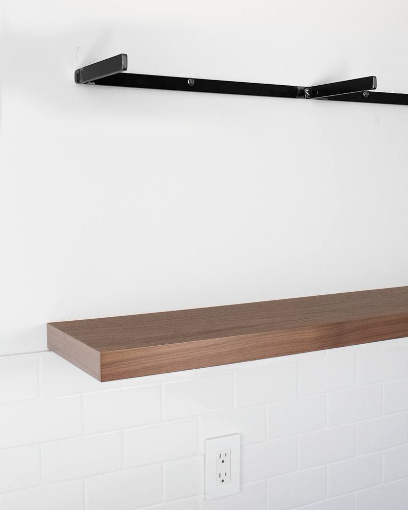 Walnut floating shelf with bracket