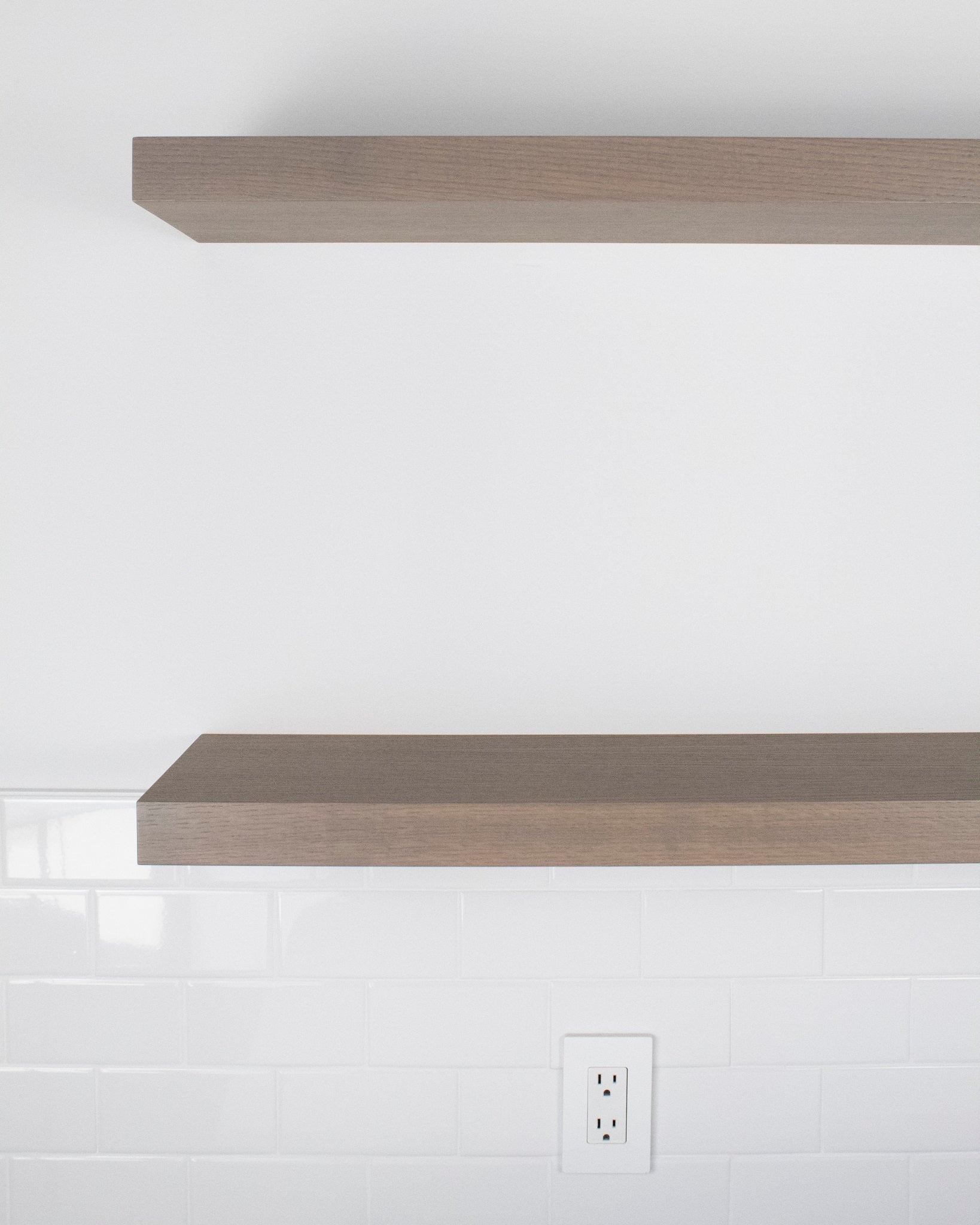 Grey oak wood floating shelf front view