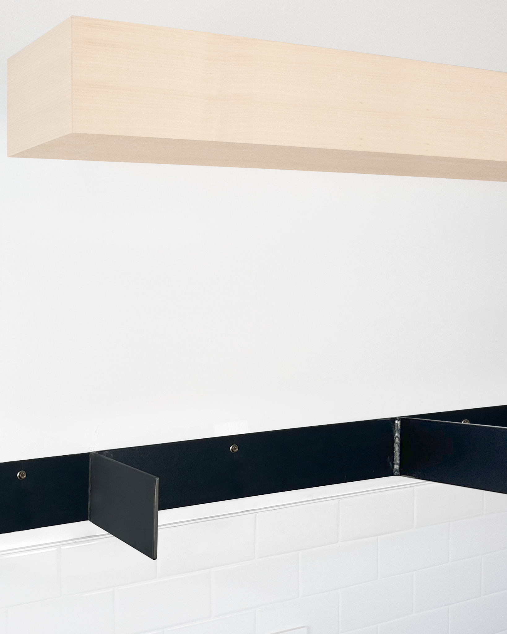MDF floating shelf 6 inch thick angle view installed steel HW