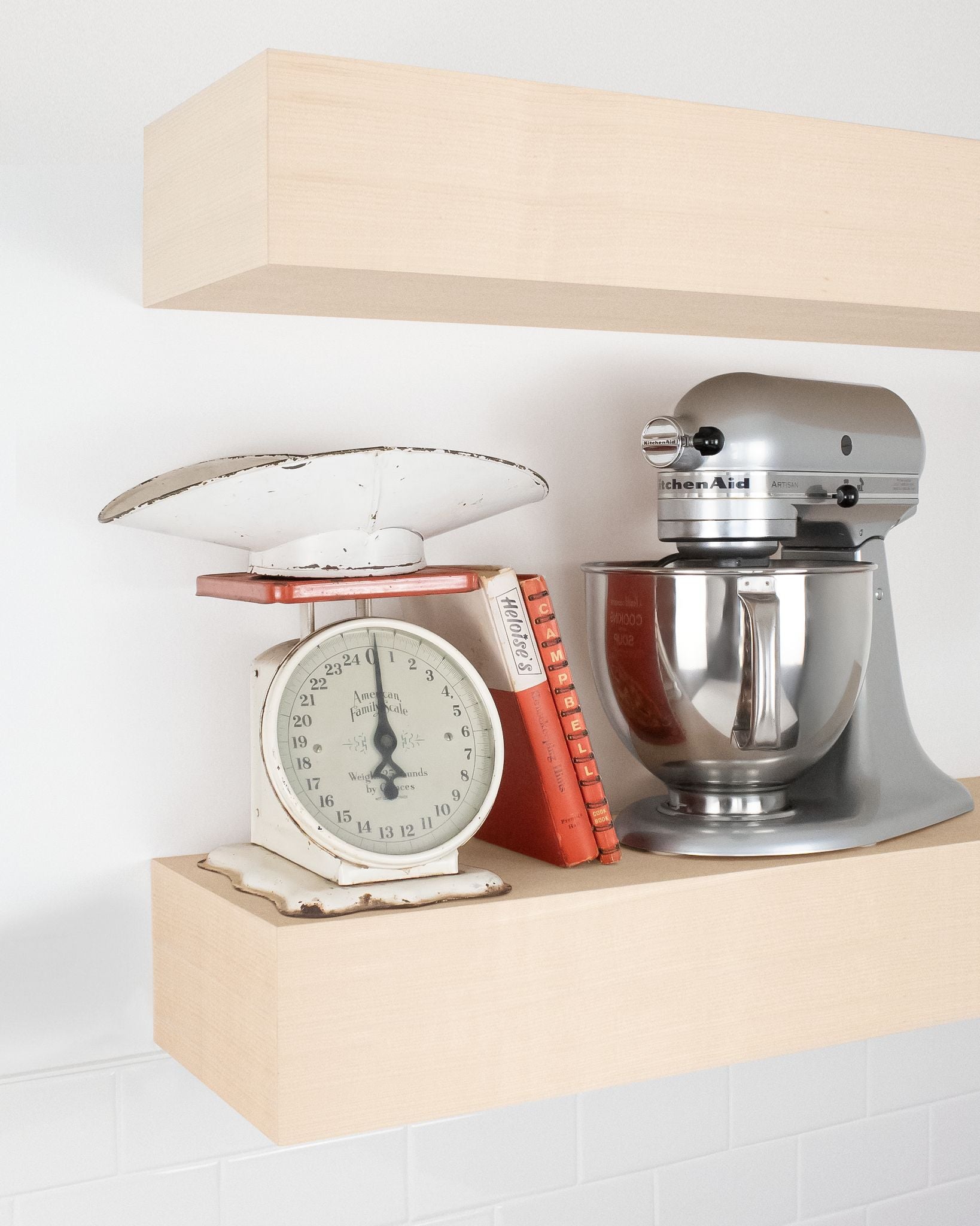 MDF kitchen Floating Shelf 6 inch thick with Mixer and scale angle view