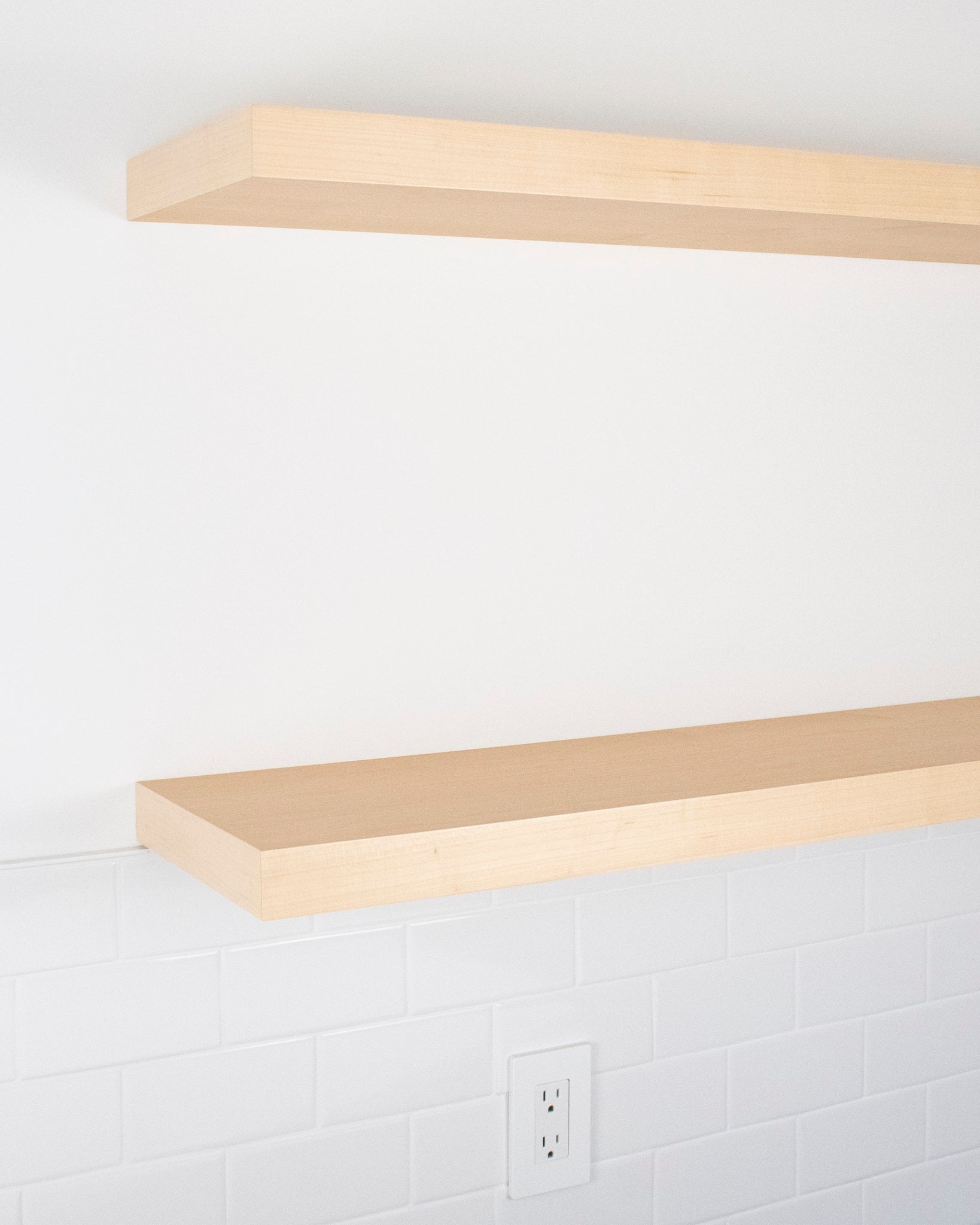 Maple Wood kitchen Floating Shelves 1.75 inch thick angle view