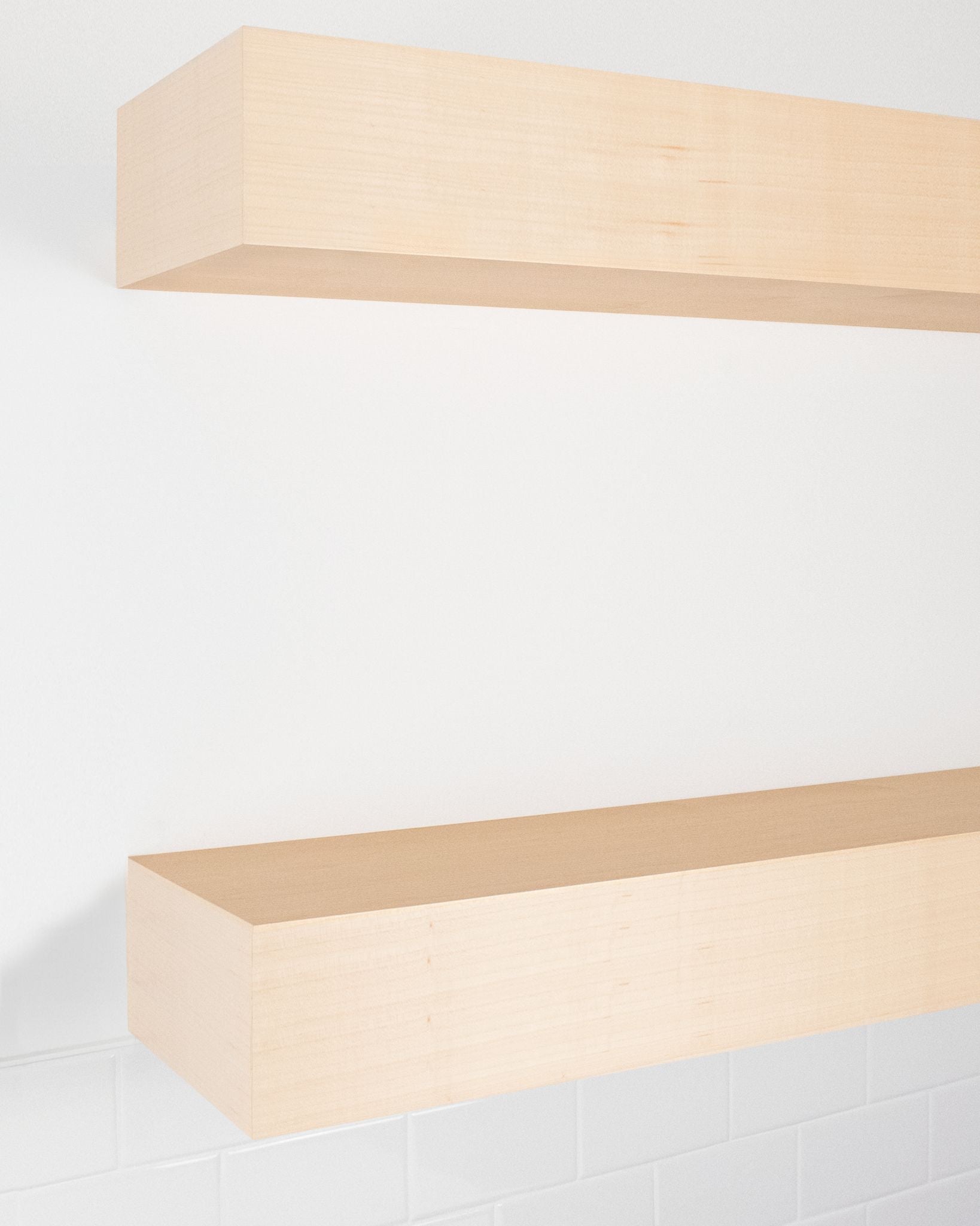 Maple Wood kitchen Floating Shelves 6 inch thick angle view
