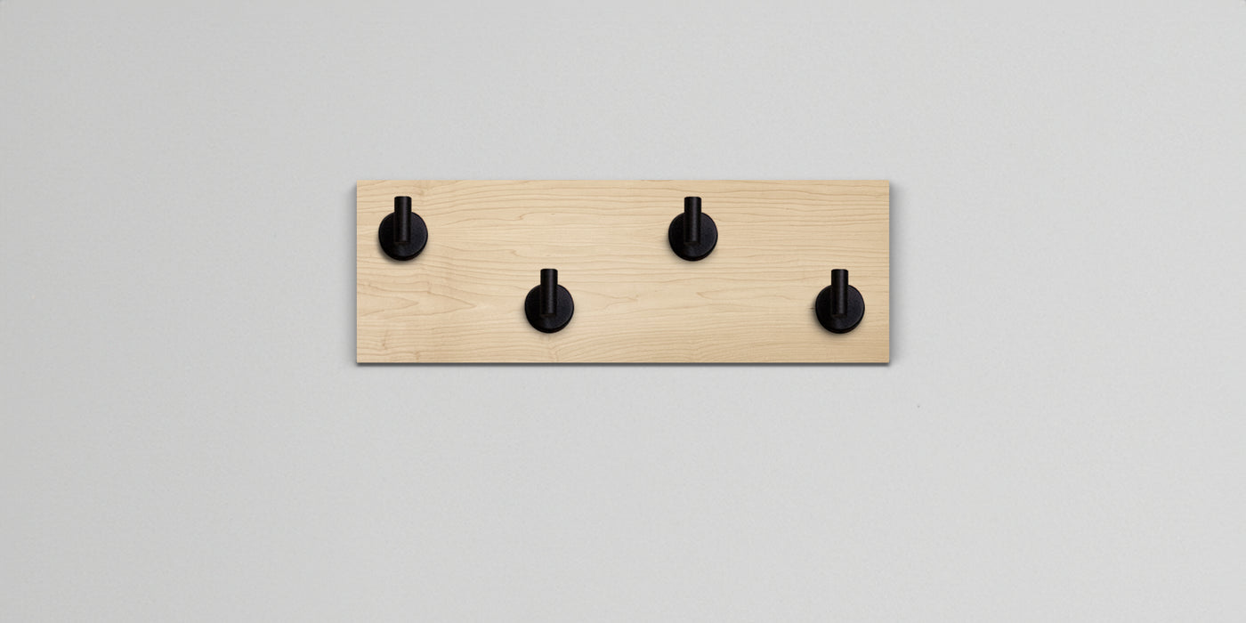 Maple Wood wall hook rack 4 matte black hooks