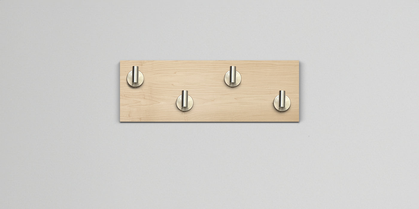 Maple Wood wall hook rack 4 satin nickel hooks