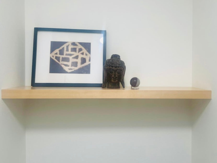 Maple floating shelf in a 3 sided niche