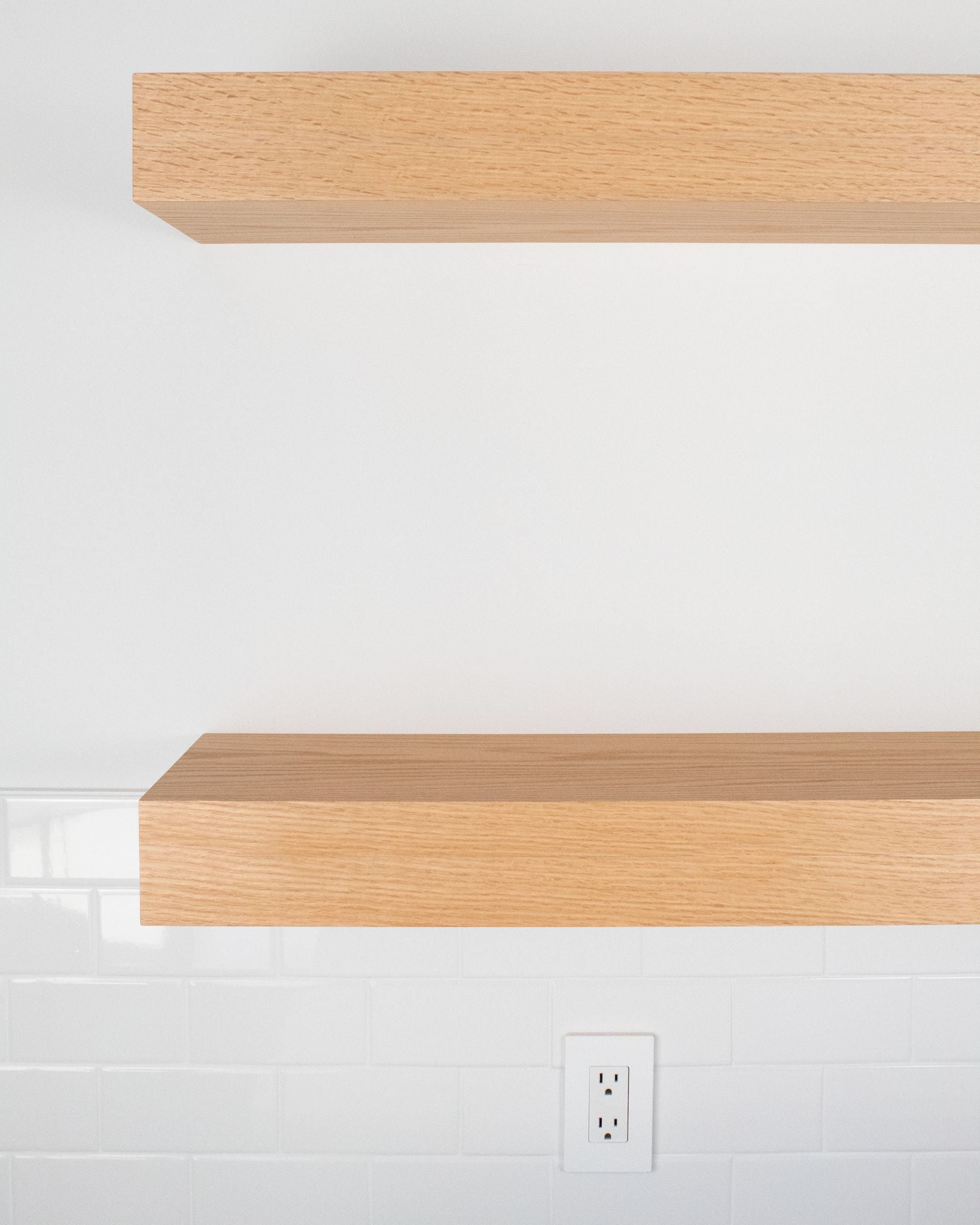 Red Oak kitchen Floating Shelves 4 inch thick front view