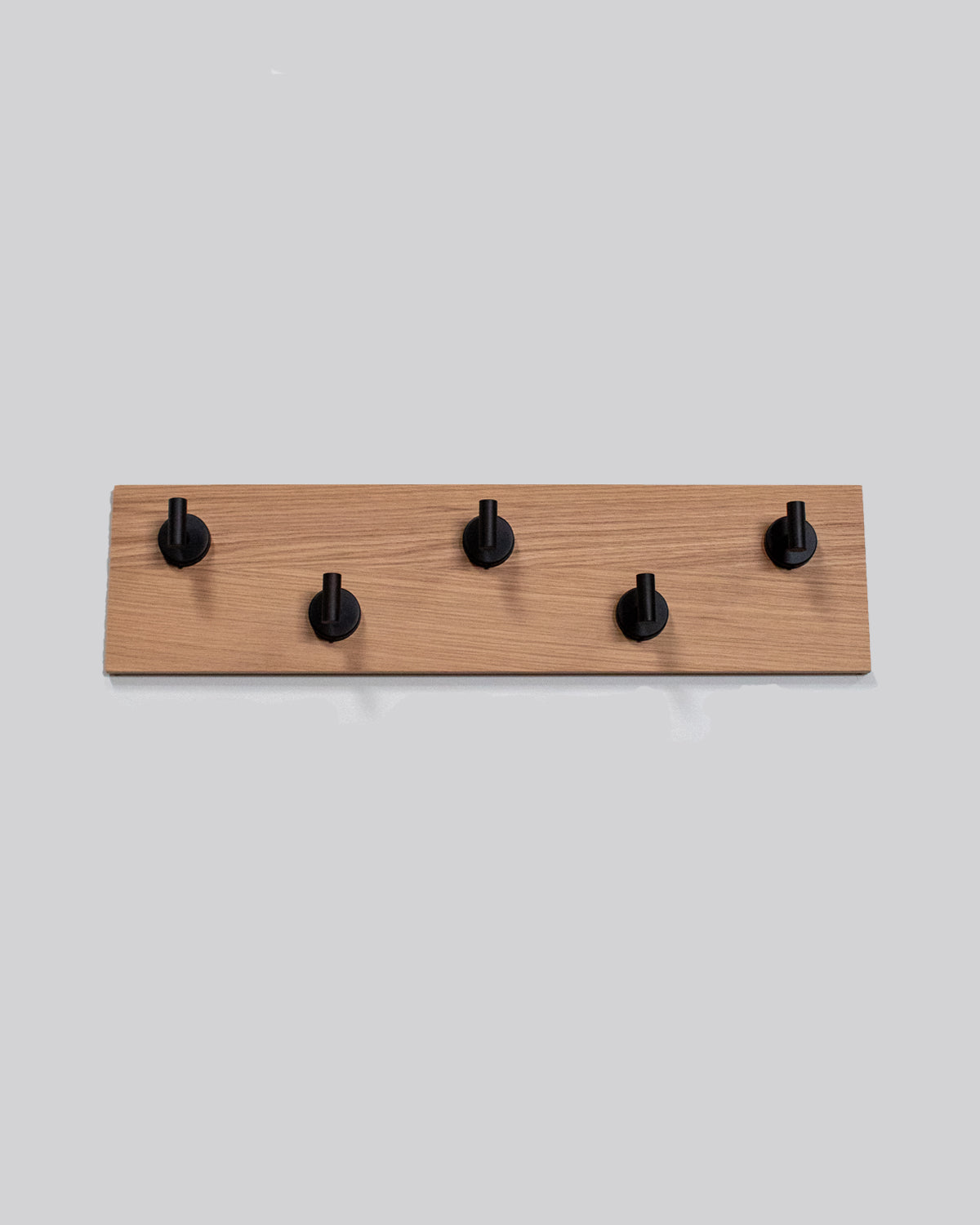 Rift white oak Wood wall hook rack 5 matte black hooks