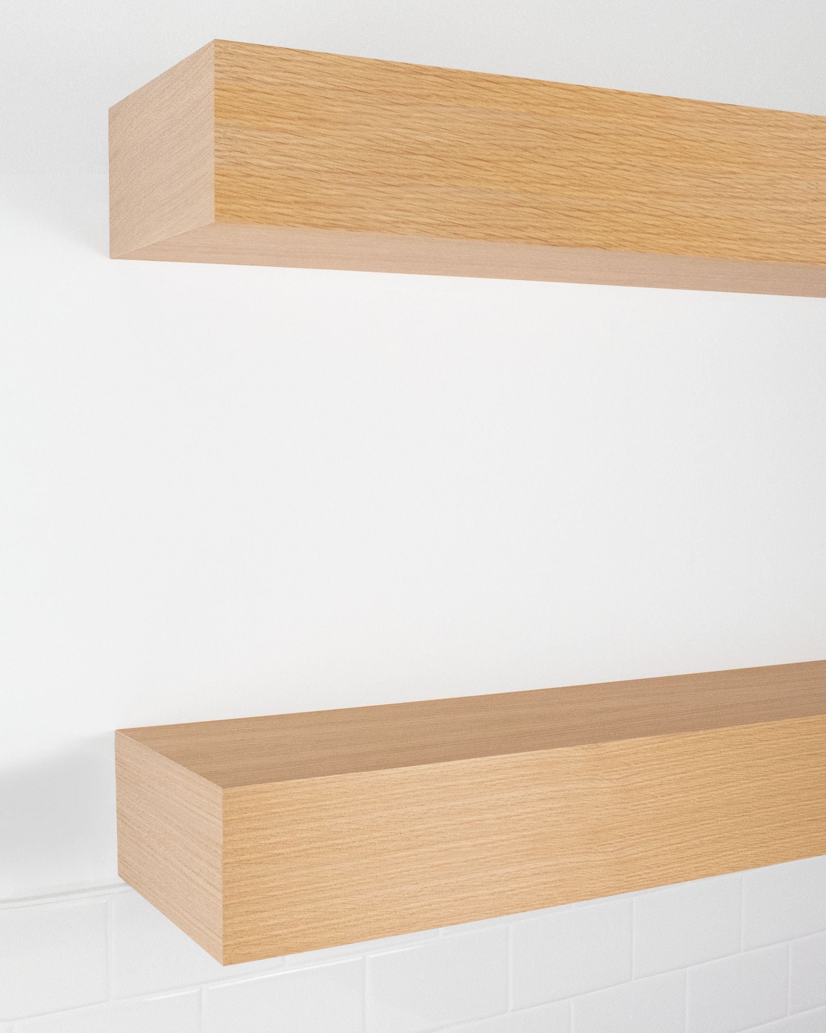 Rift white oak kitchen Floating Shelves 6 inch thick angle view