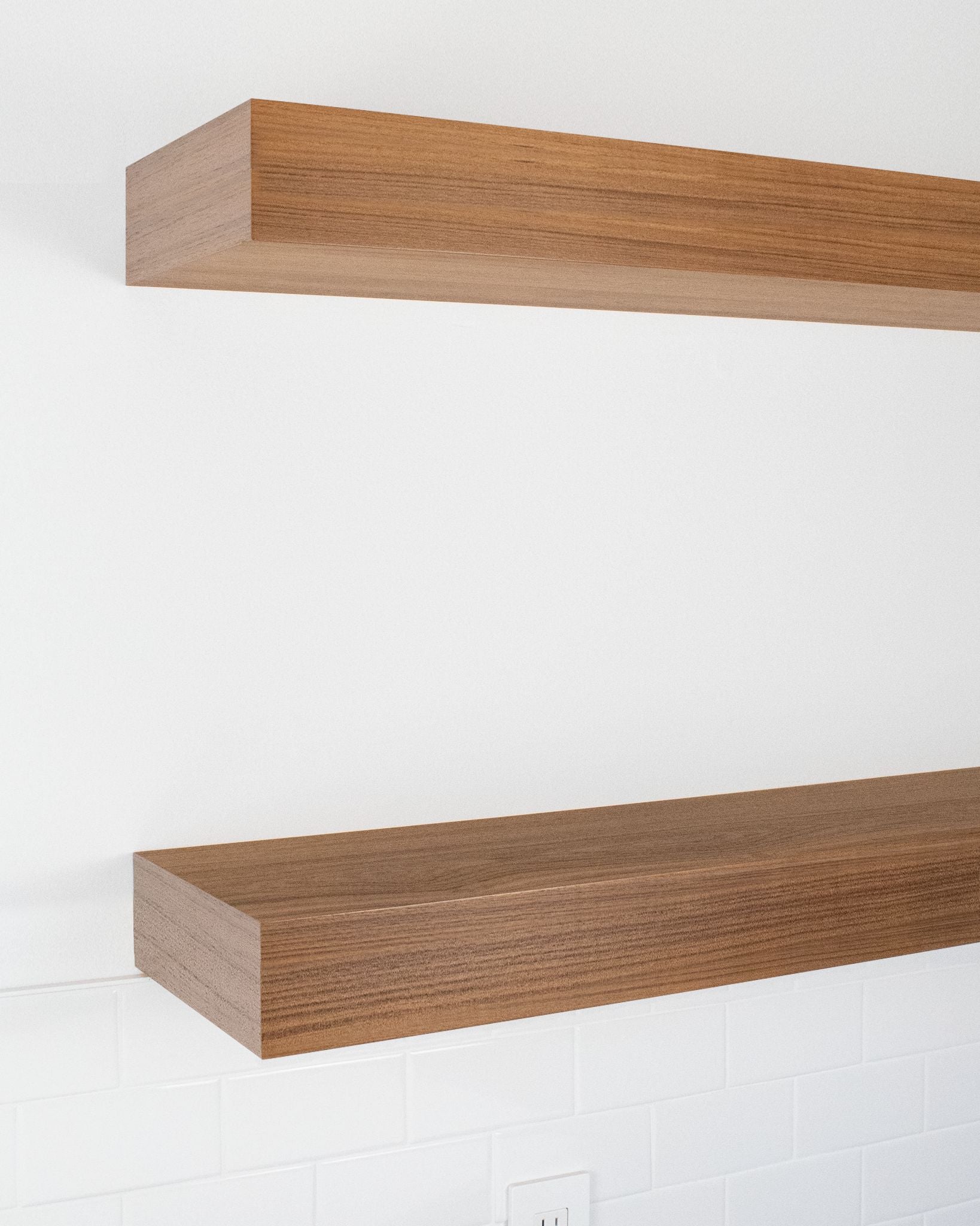 Teak Wood kitchen Floating Shelves 4 inch thick angle view