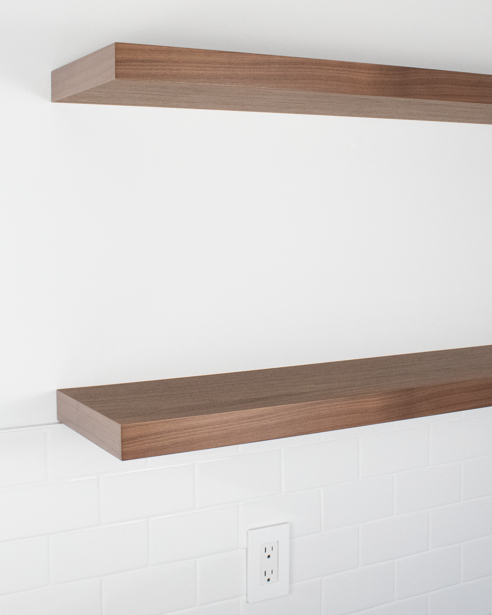 Walnut kitchen Floating Shelves 1.75 inch thick angle view