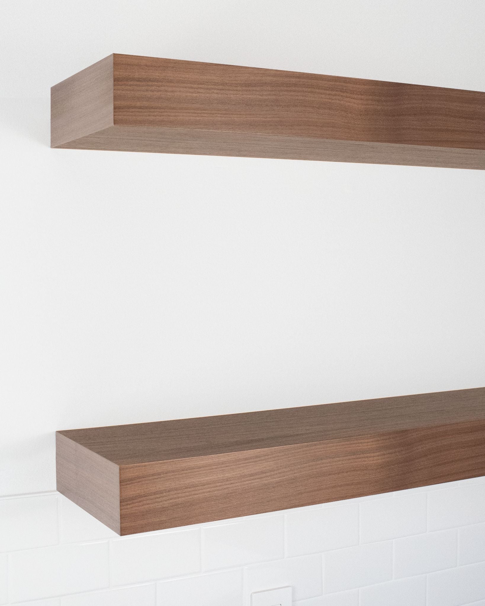 Walnut kitchen Floating Shelves 4 inch thick angle view