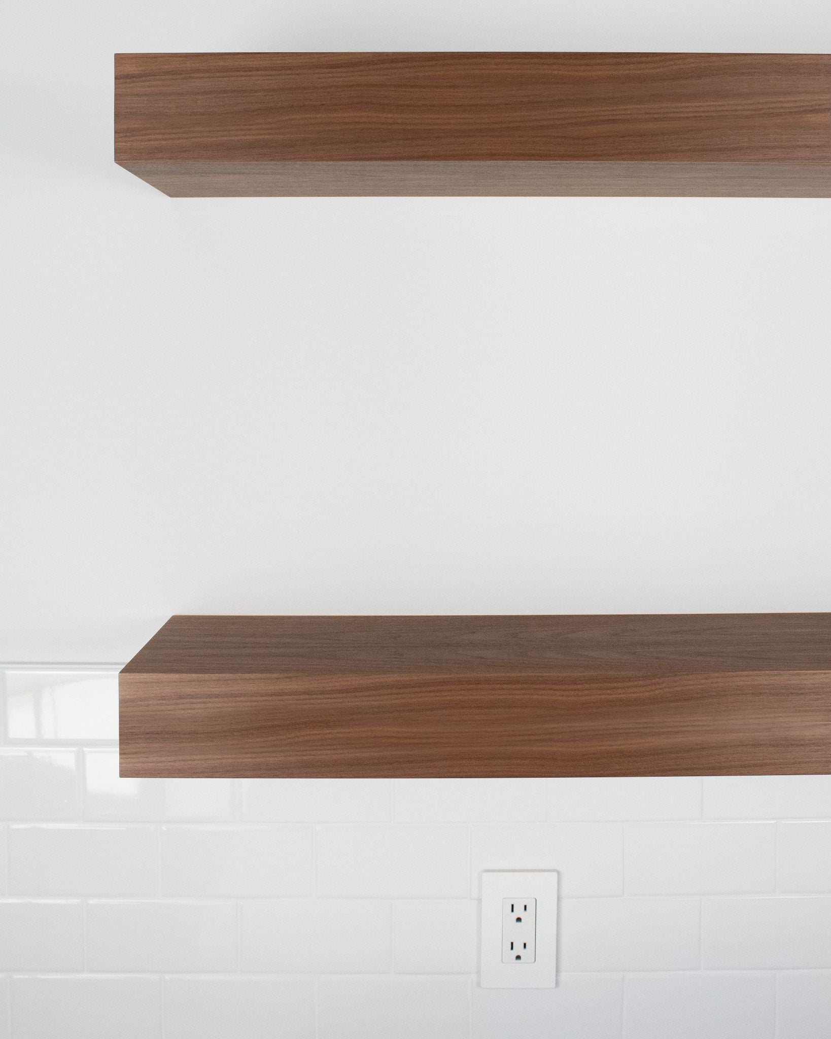 Walnut kitchen Floating Shelves 4 inch thick front view