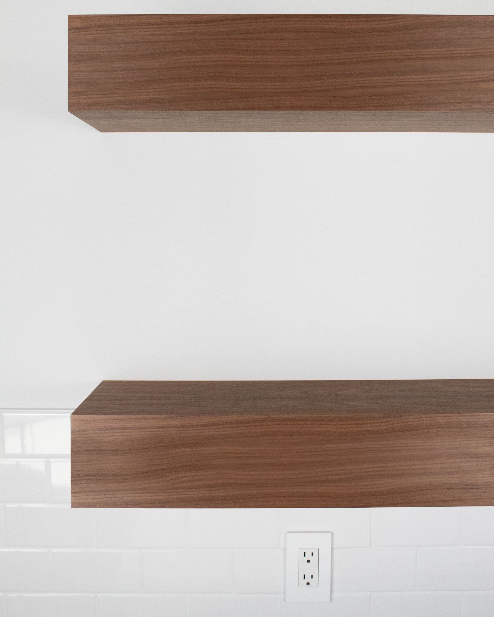 Walnut kitchen Floating Shelves 6 inch thick front view