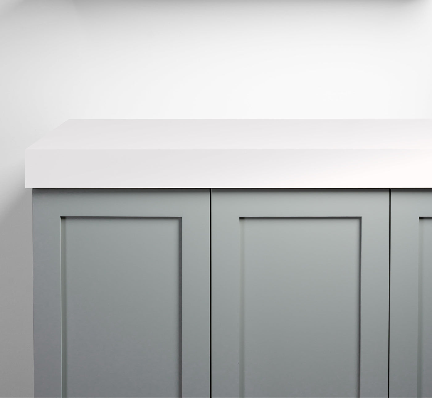 White 4 inch slab shelf cabinet top front view
