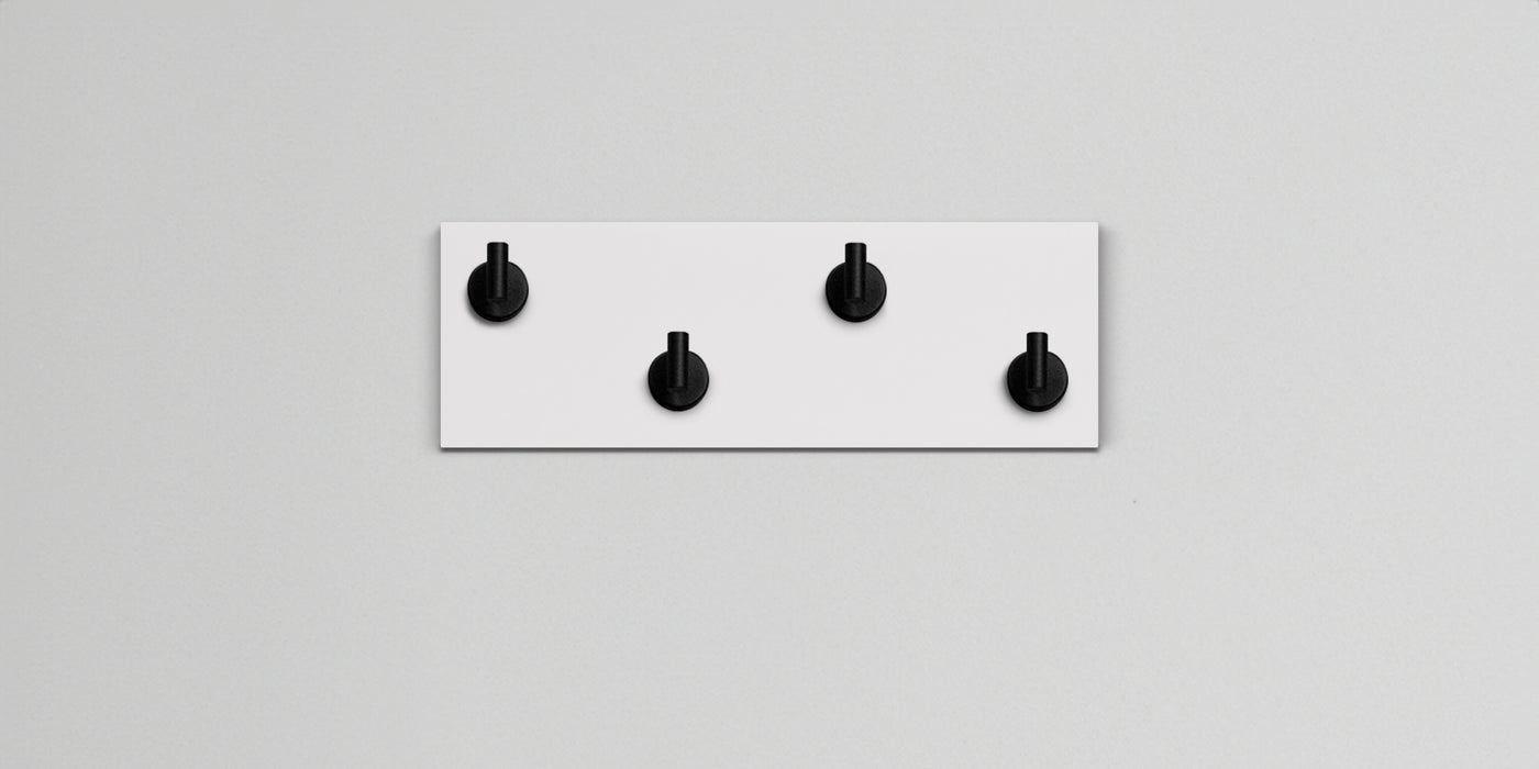 White Wood wall hook rack 4 matte black hooks