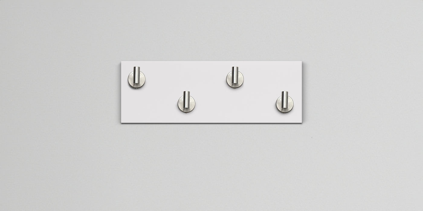 White Wood wall hook rack 4 satin nickel hooks