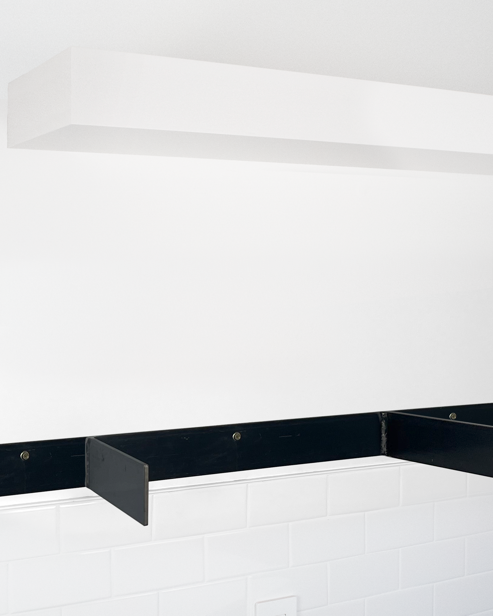 White floating shelf 4 inch thick angle view installed steel HW