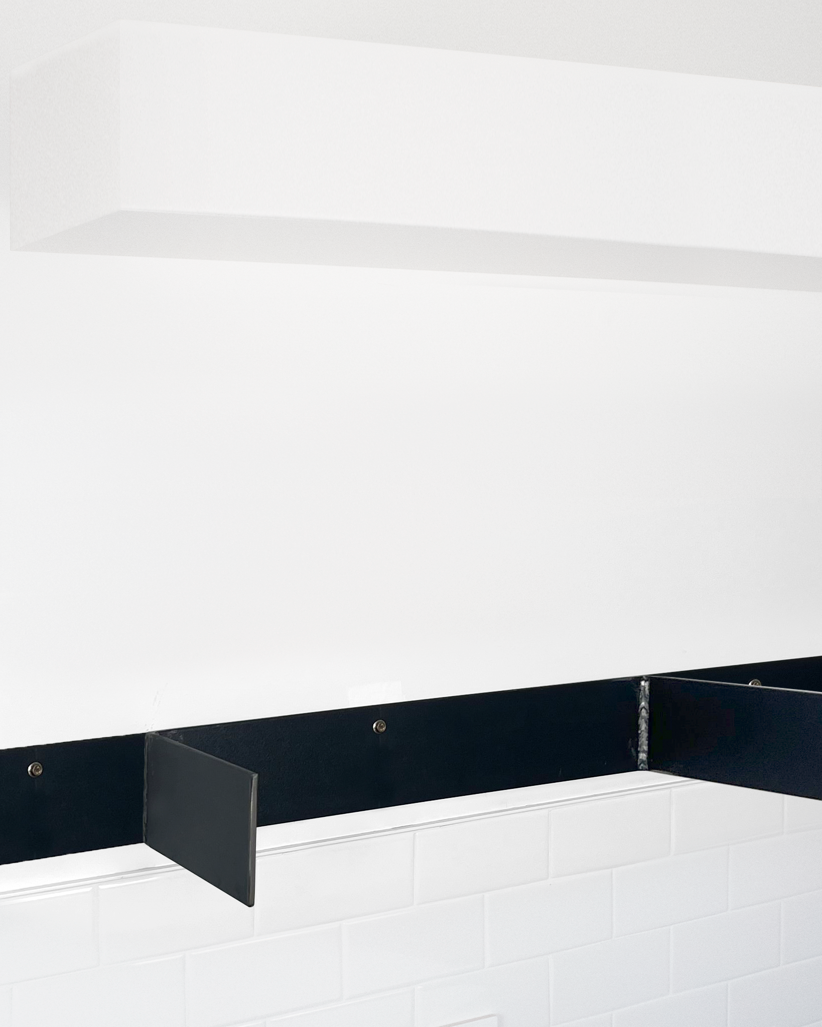 White floating shelf 6 inch thick angle view installed steel HW