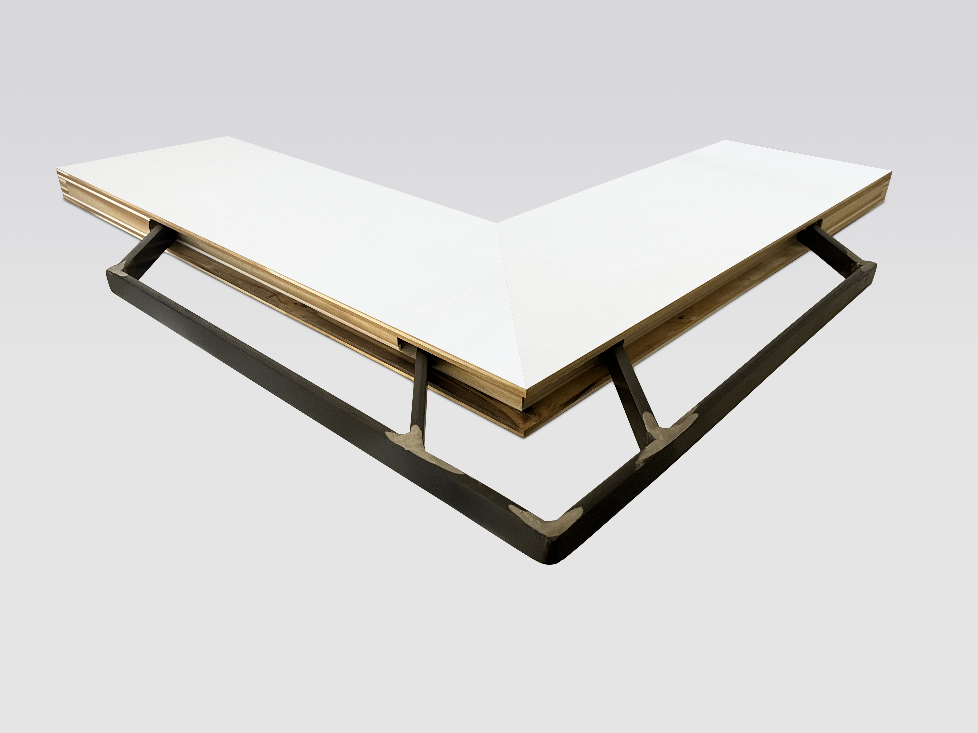White inside corner mitered floating shelf 1.75 inch view of back edge steel floating shelf bracket pockets