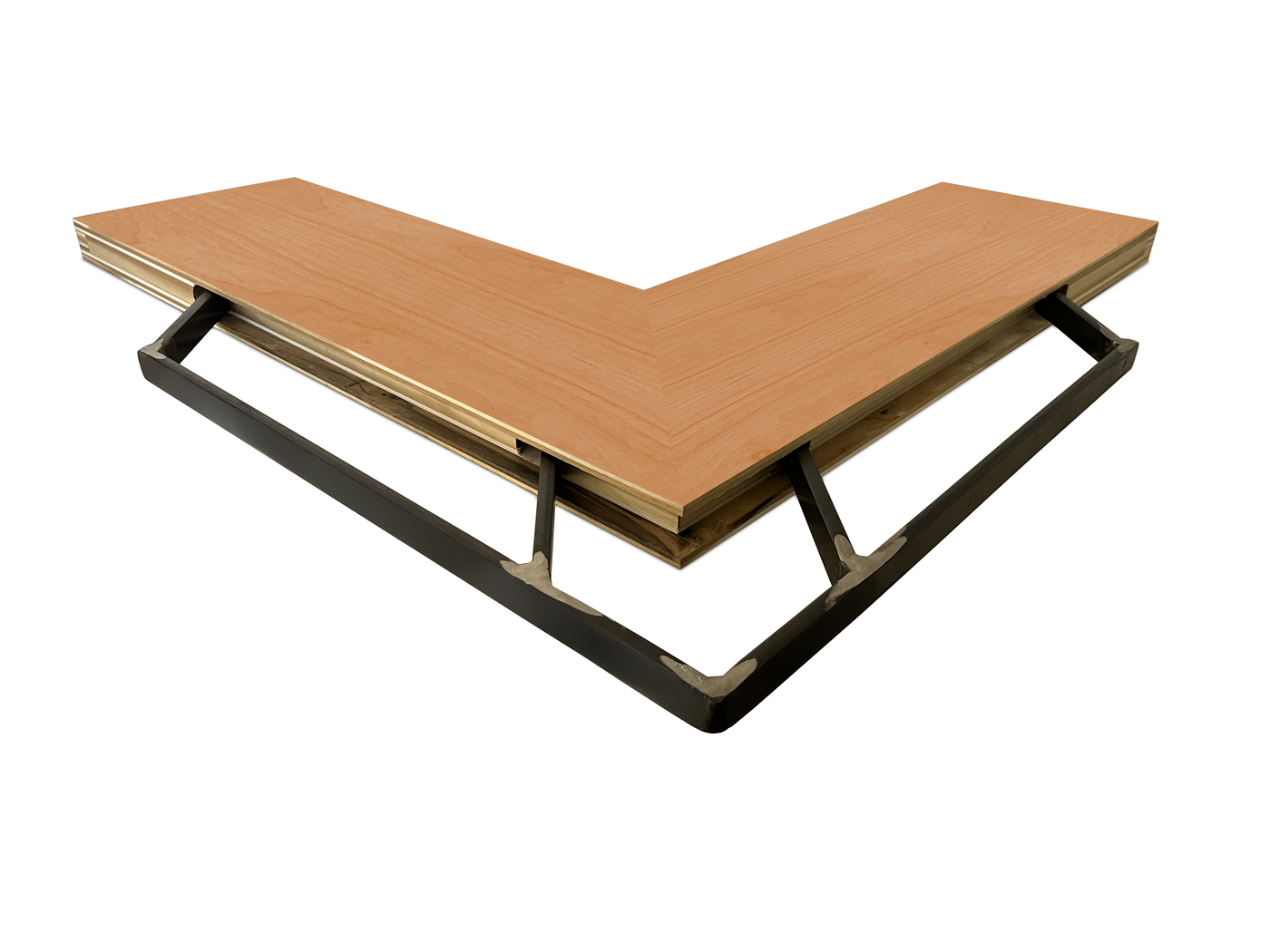 cherry inside corner mitered floating shelf view of back edge steel floating shelf bracket pockets