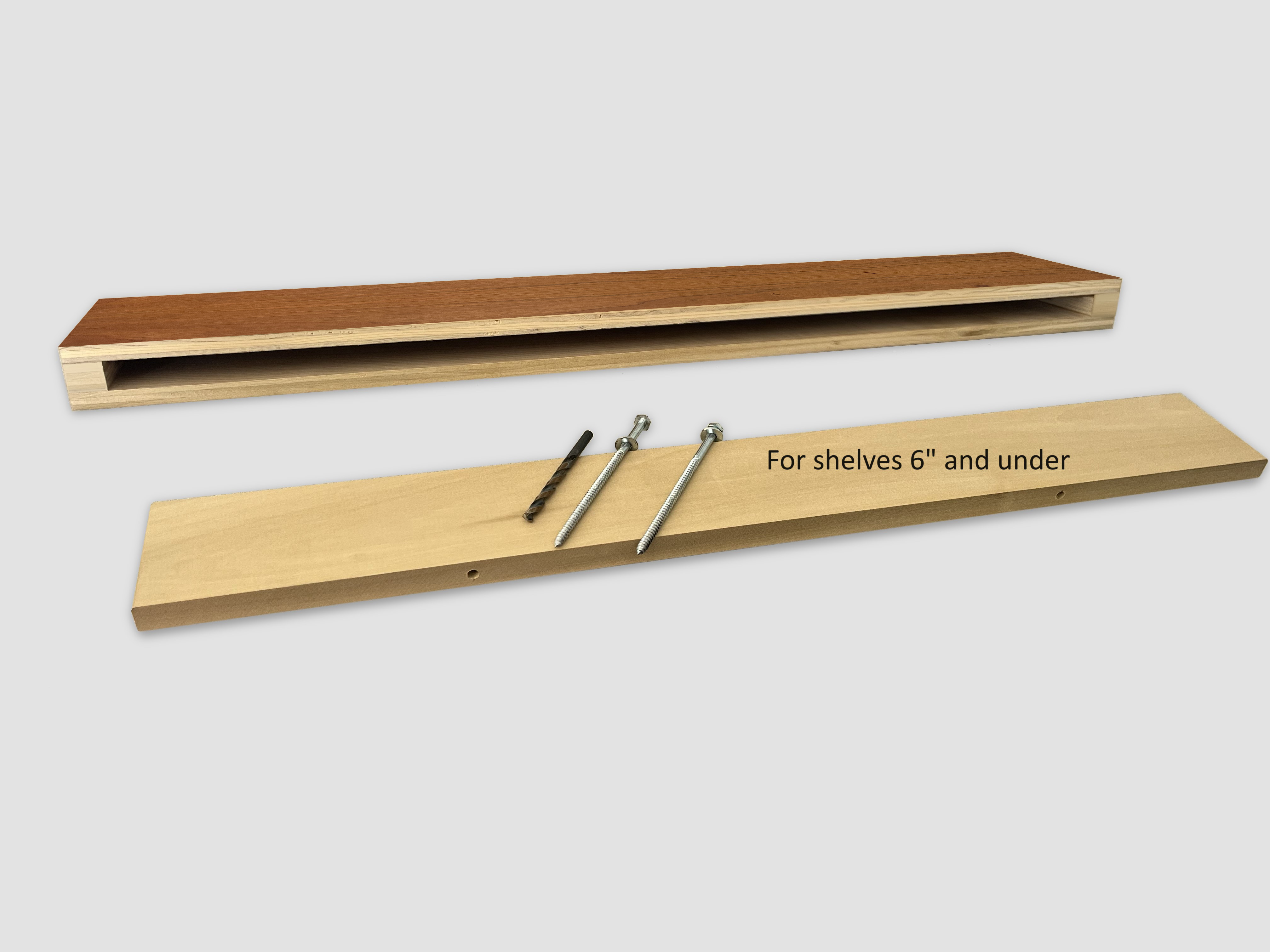 cherry narrow floating shelf view of back edge wood insert support